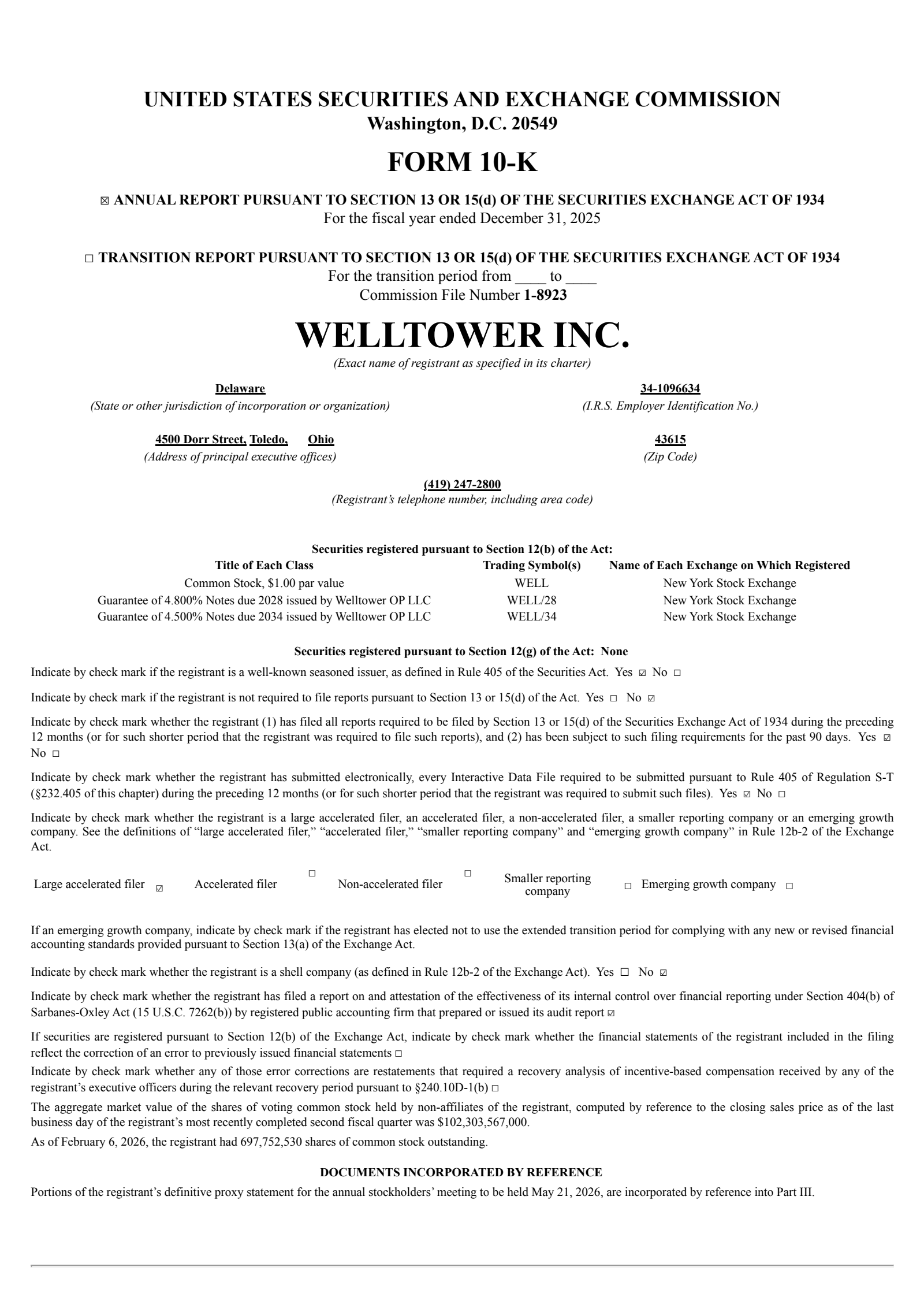 Welltower's Q4 2025 Annual report