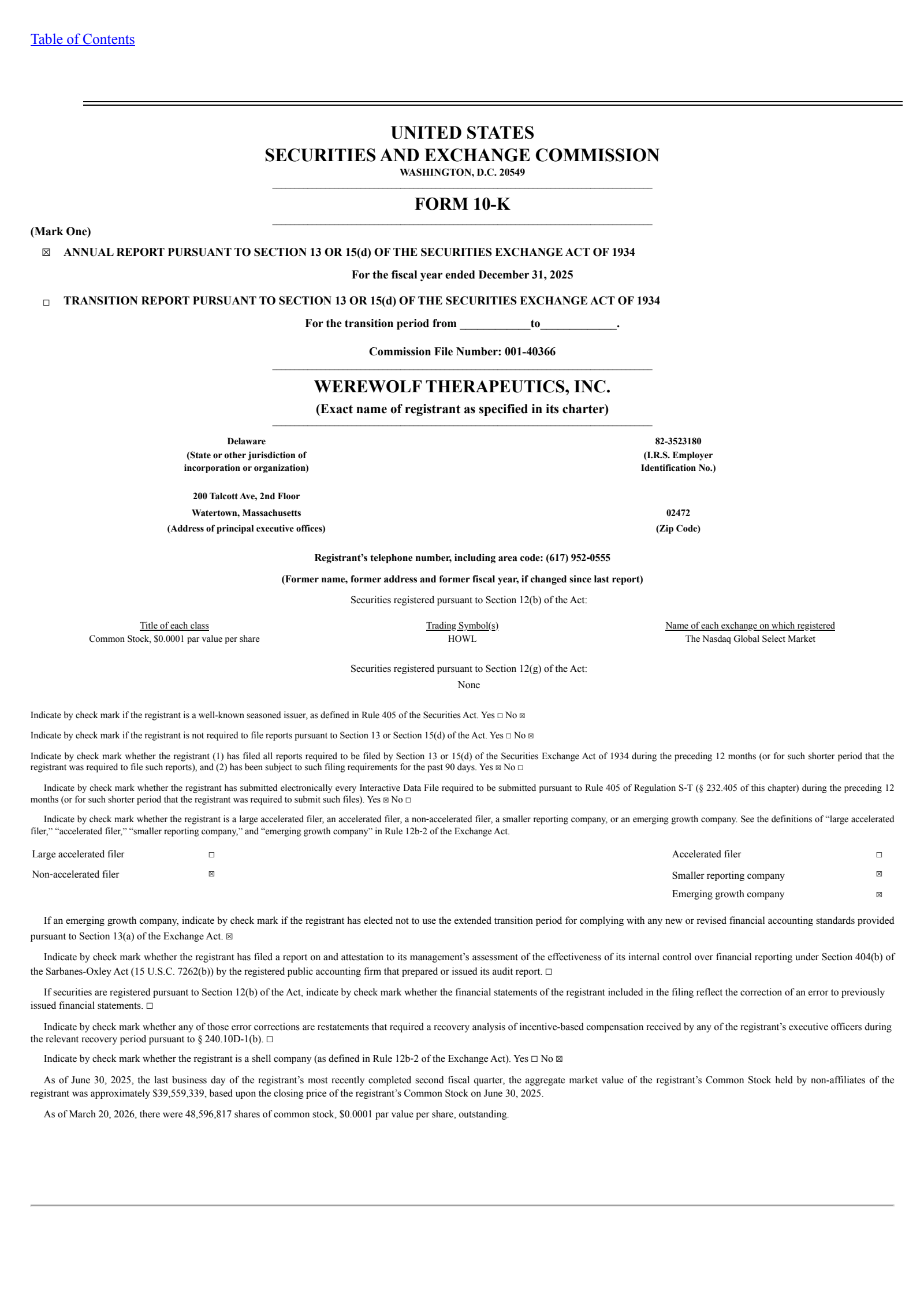 Werewolf Therapeutics' Q4 2025 Annual report