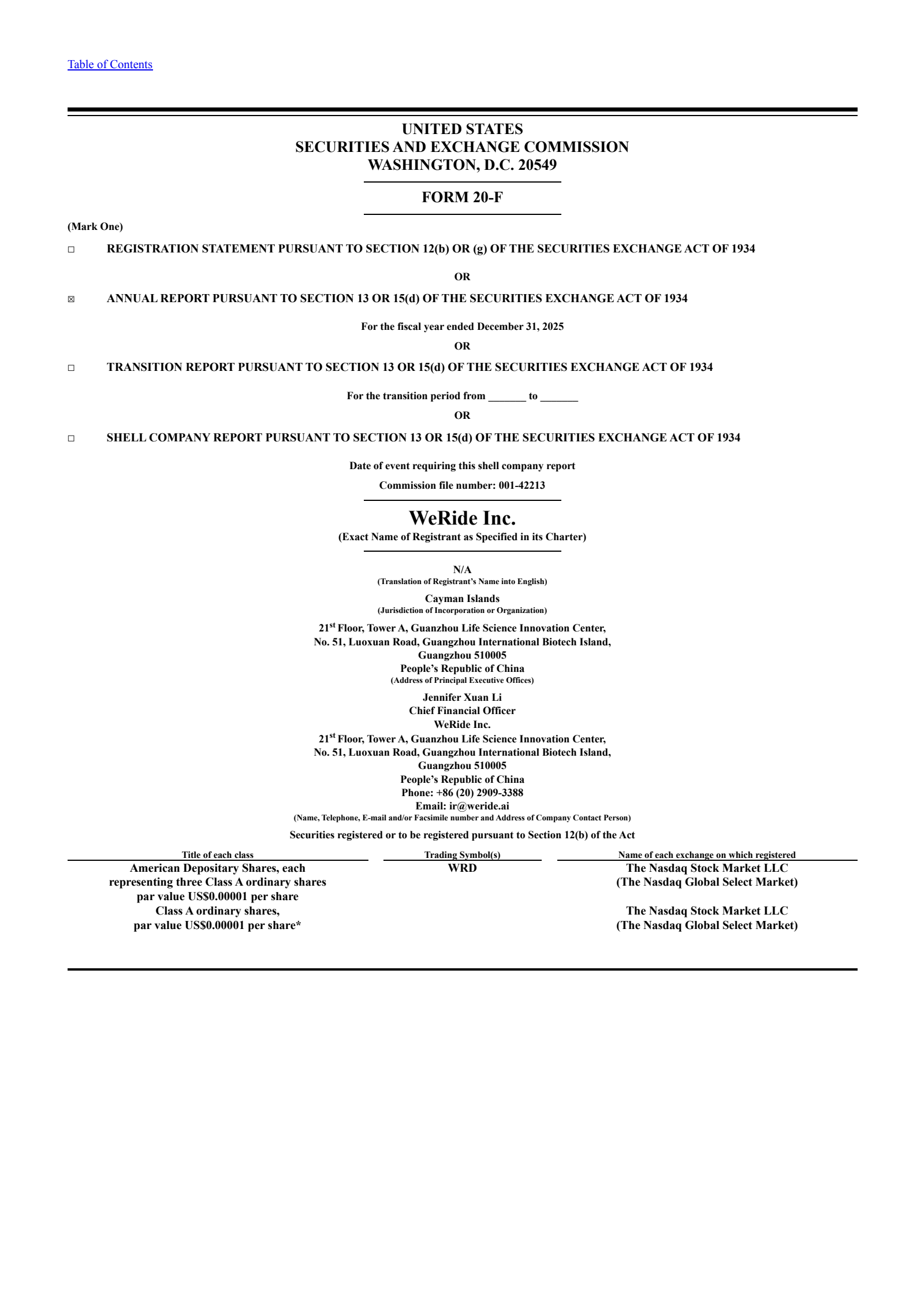 WeRide's Q4 2025 Annual report