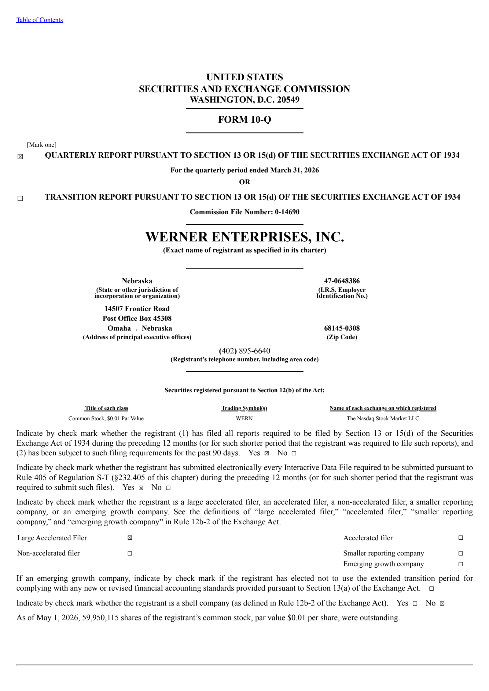 Werner Enterprises' Q1 2026 Quarterly report