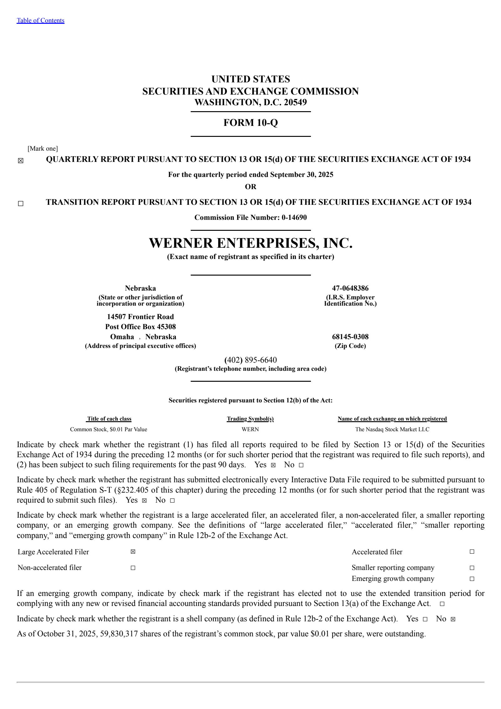 Werner Enterprises' Q3 2025 Quarterly Report
