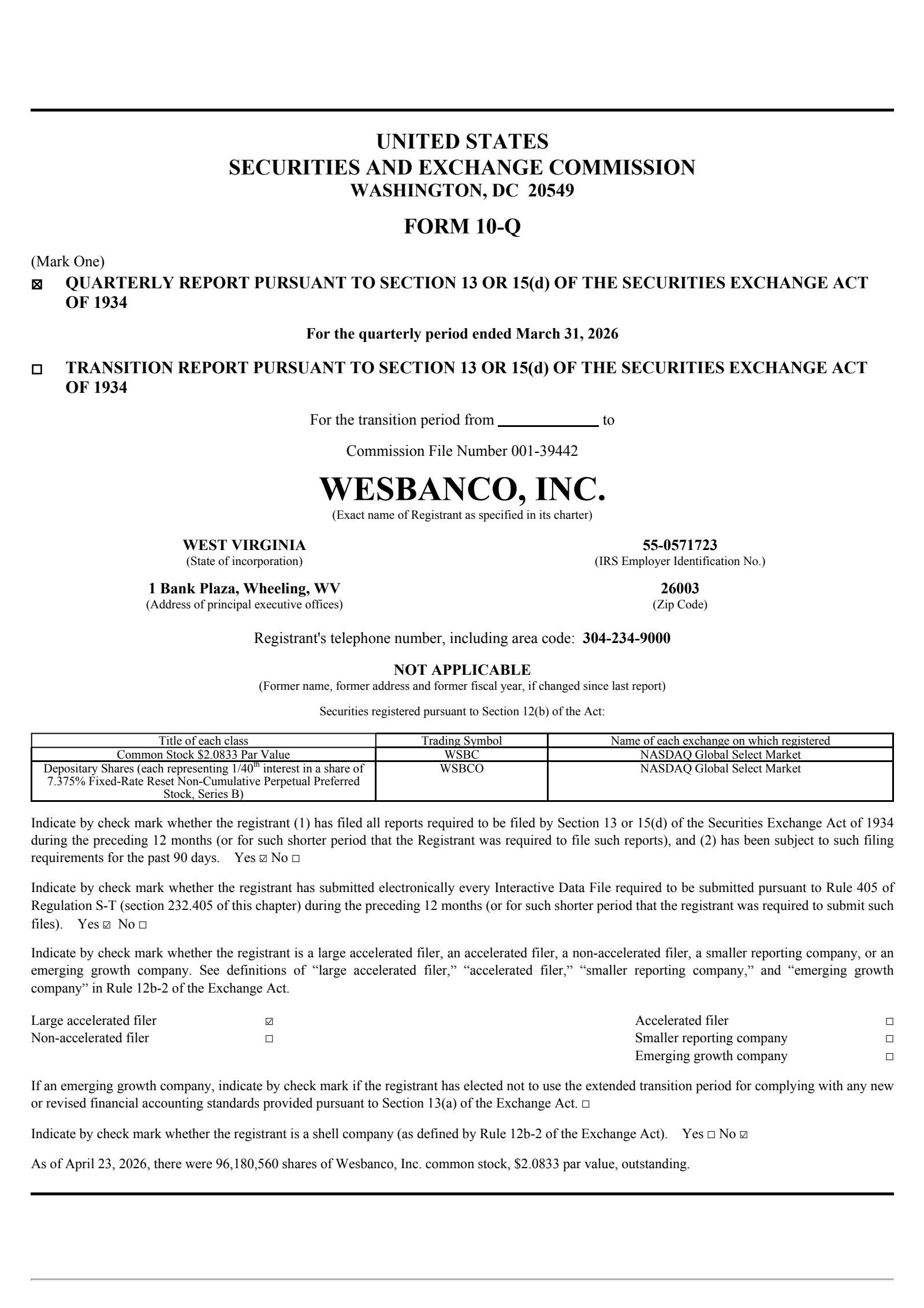 WesBanco's Q1 2026 Quarterly report
