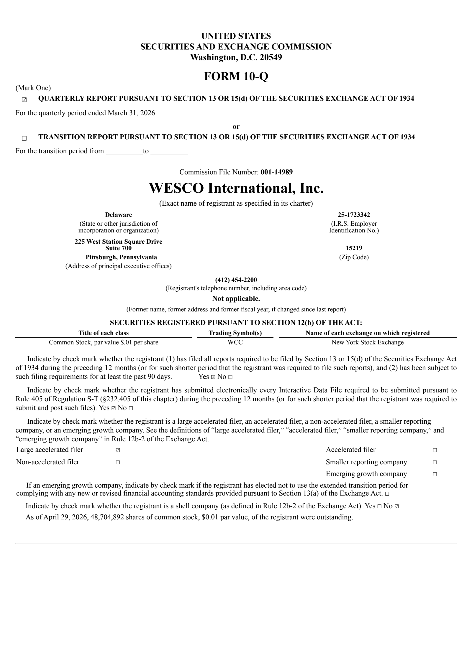 WESCO International's Q1 2026 Quarterly report