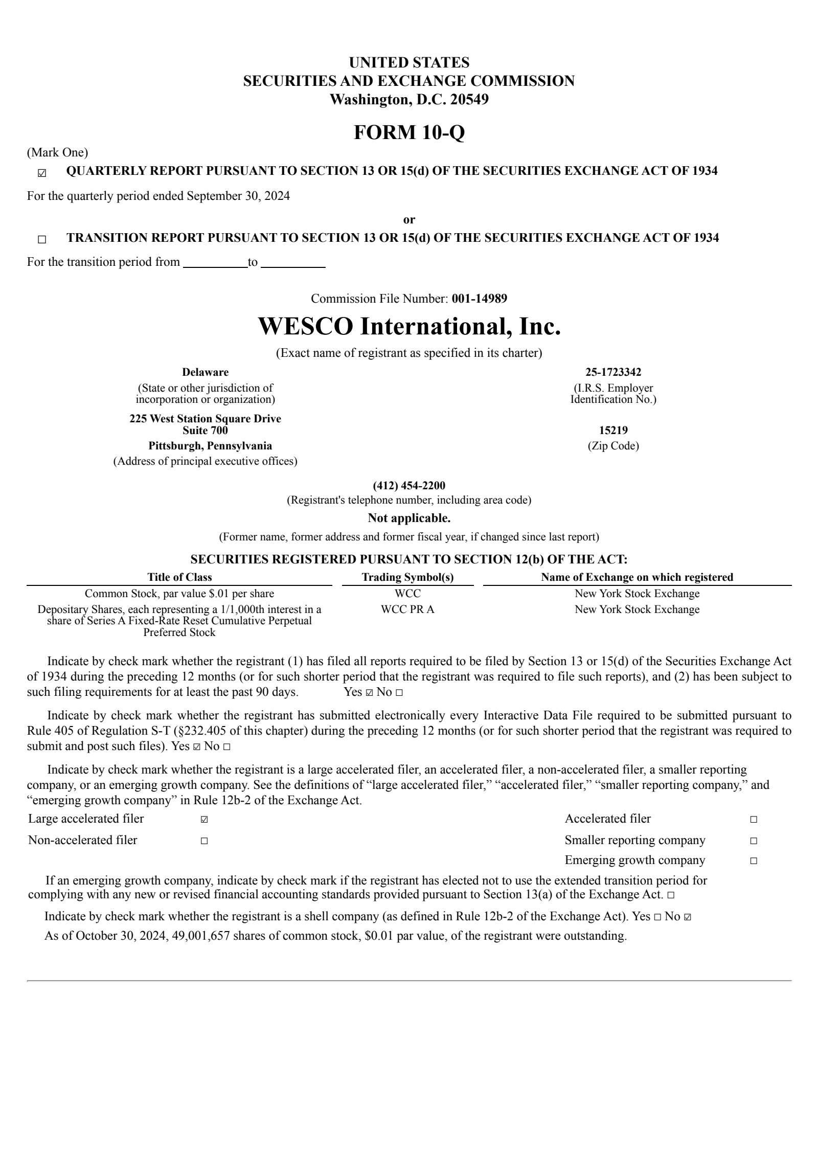 WESCO International's Q3 2024 Quarterly report