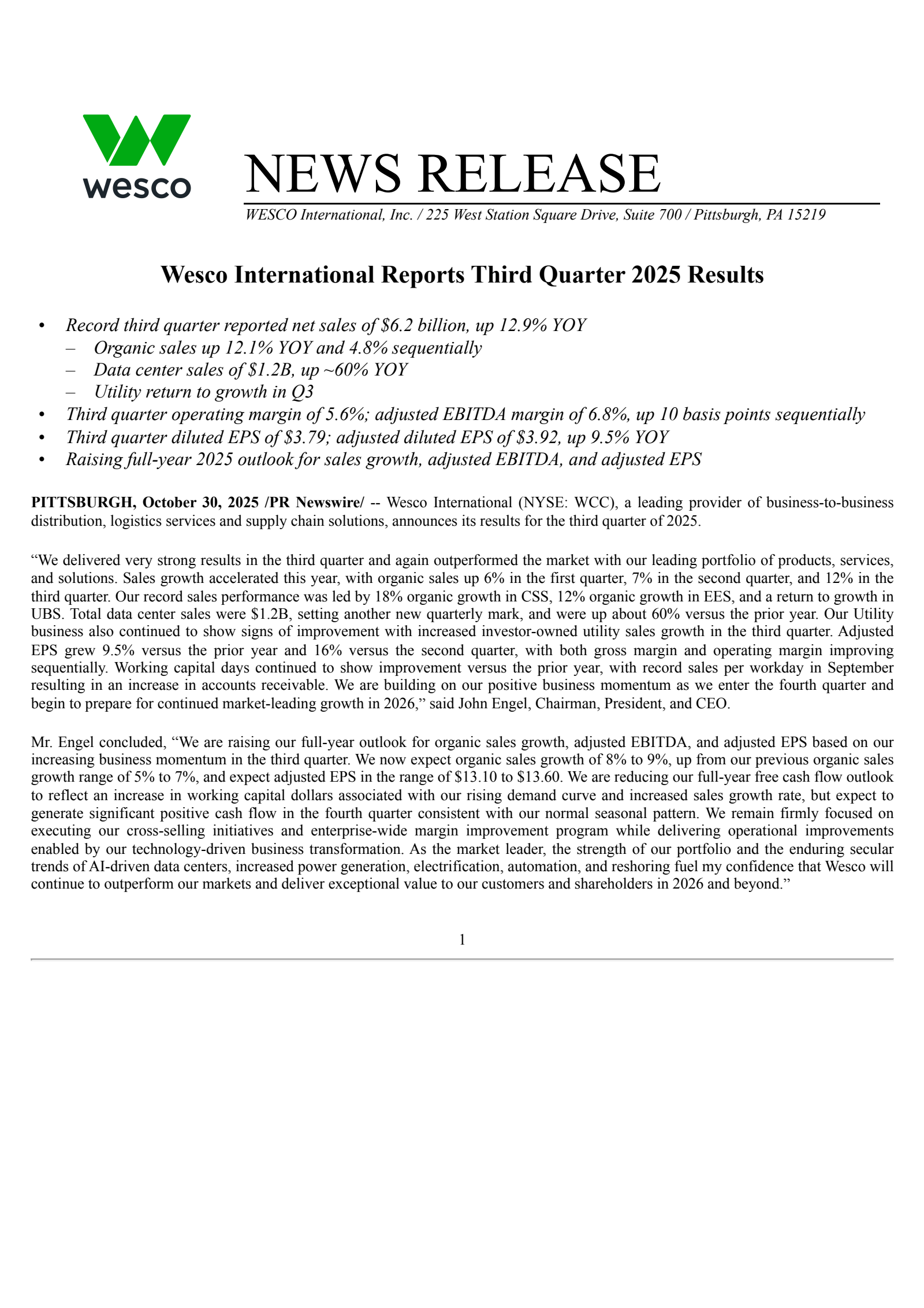 WESCO International's Q3 2025 Earnings Release