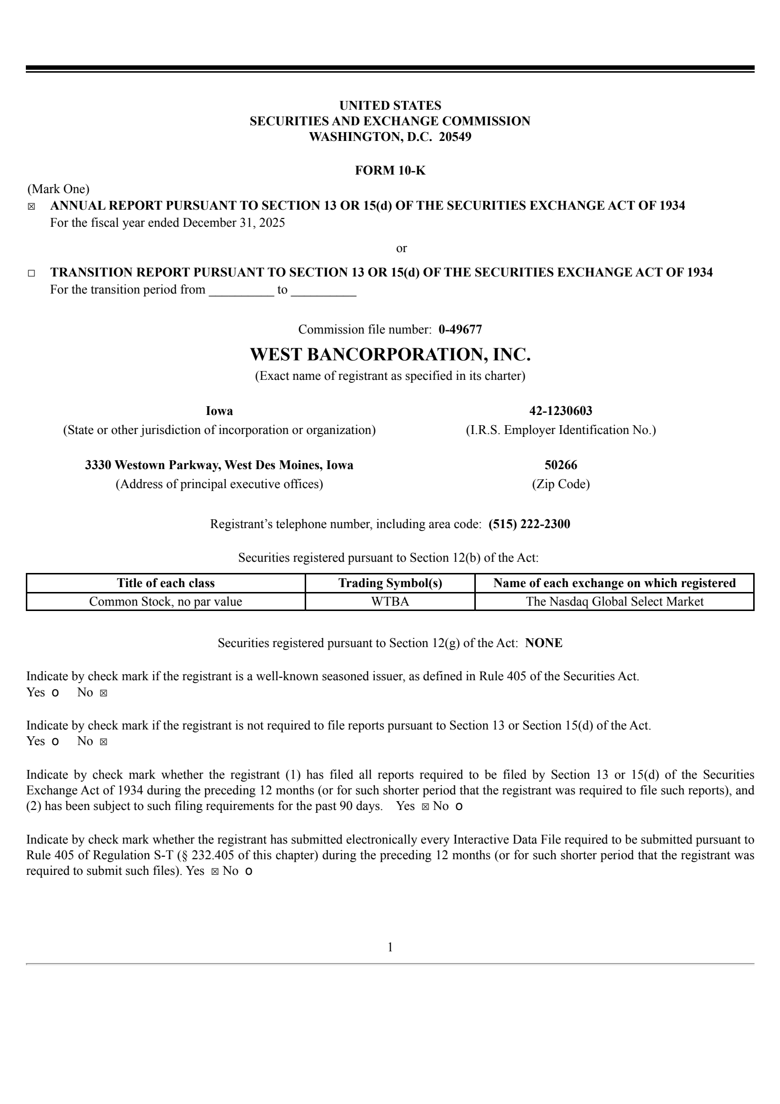 West Bancorporation's Q4 2025 Annual report