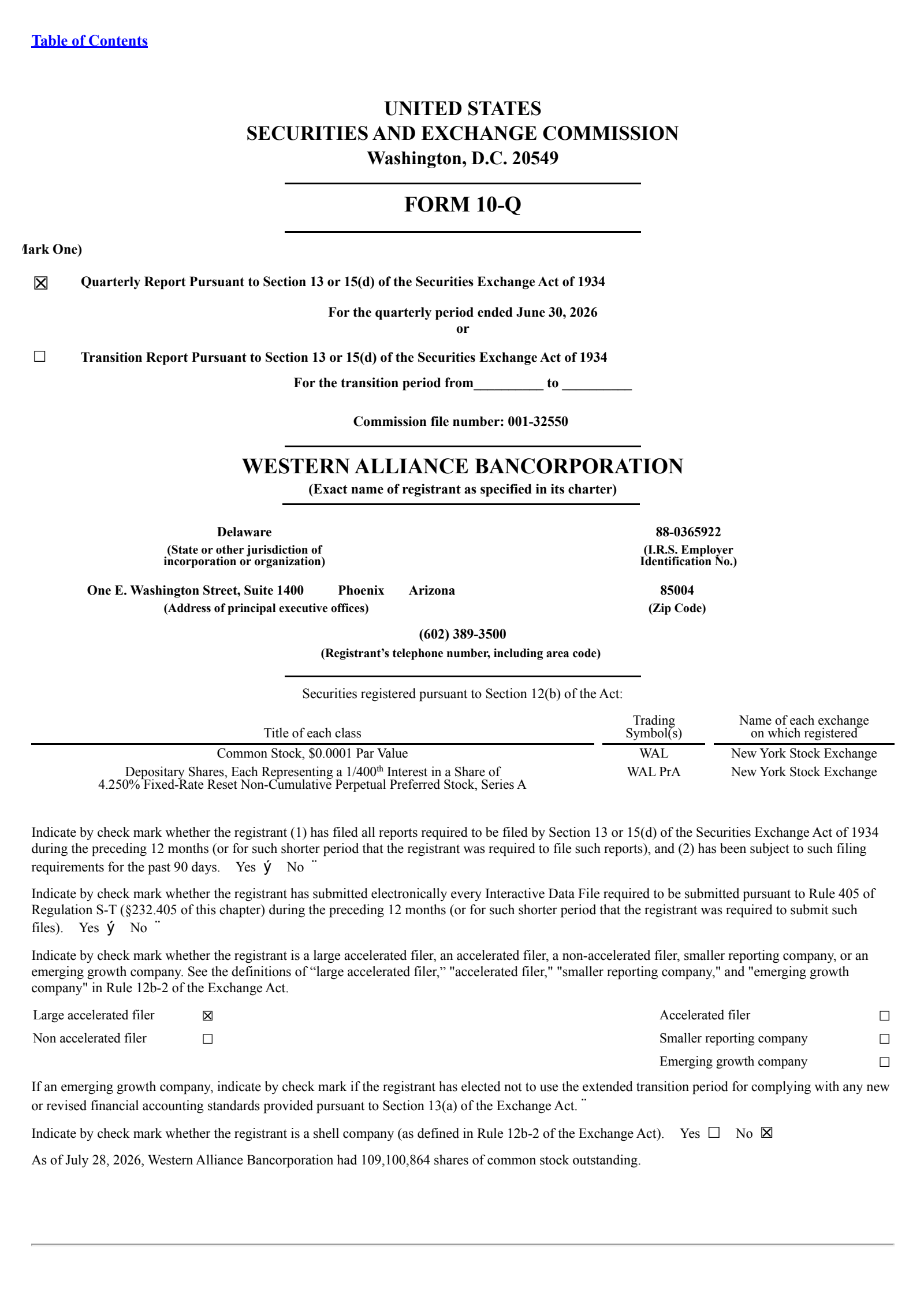 Western Alliance Bancorporation's Q2 2026 Quarterly report