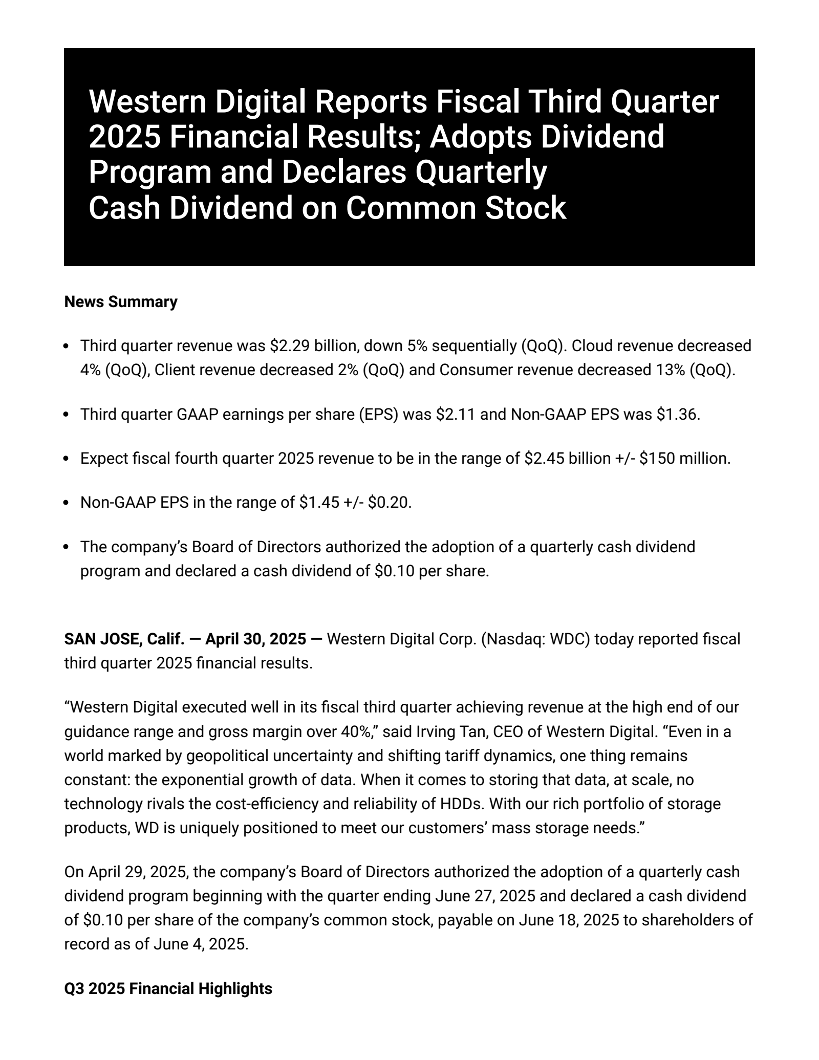 WDC Q3 2025 Earnings Report on 4/7/2025