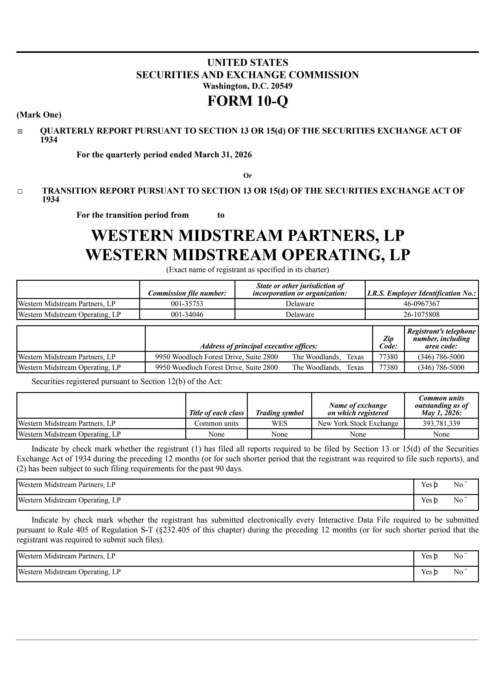 Western Midstream Partners' Q1 2026 Quarterly report