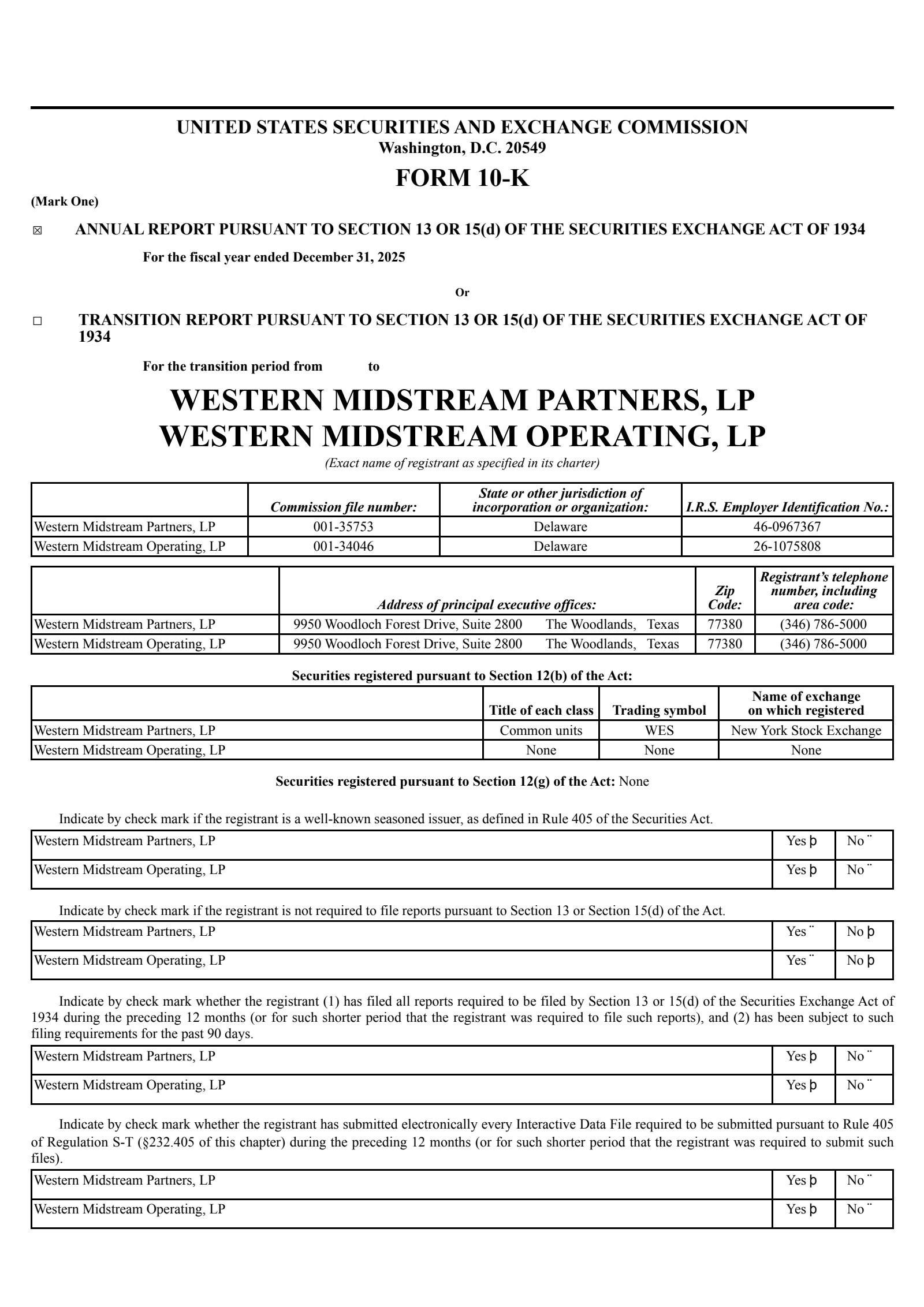Western Midstream Partners' Q4 2025 Annual report