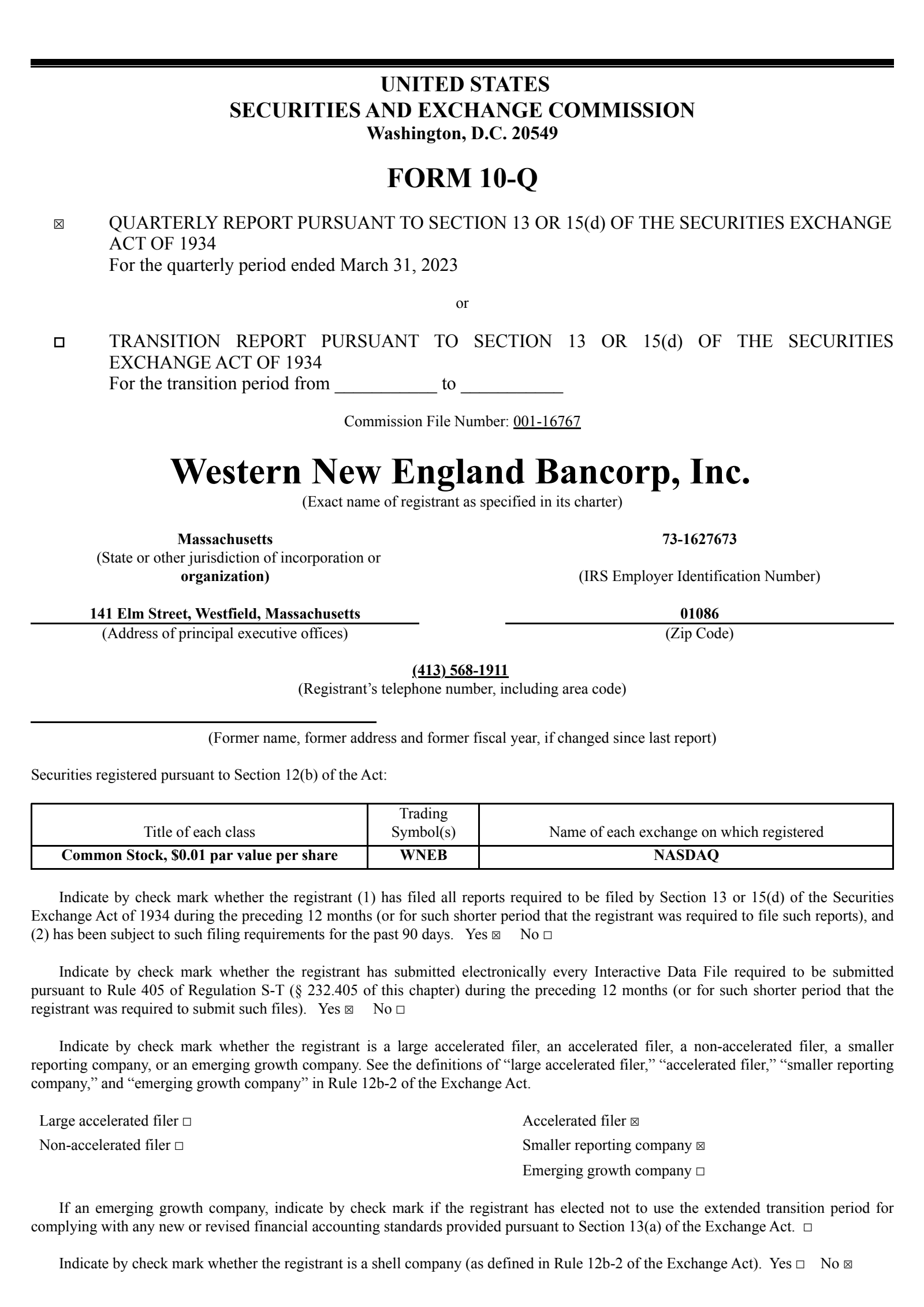 Western New England Bancorp's Q1 2023 Quarterly report