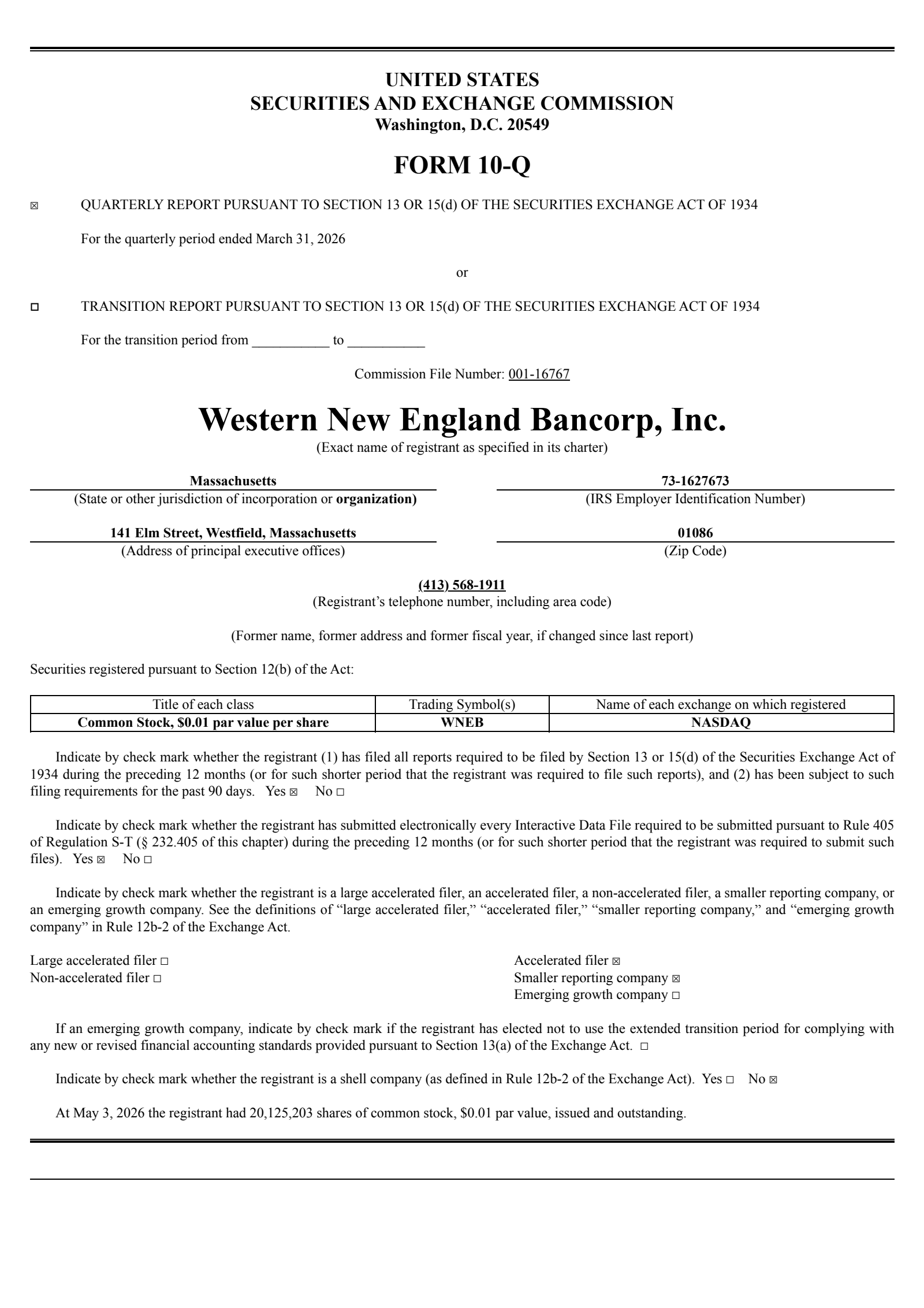 Western New England Bancorp's Q1 2026 Quarterly report