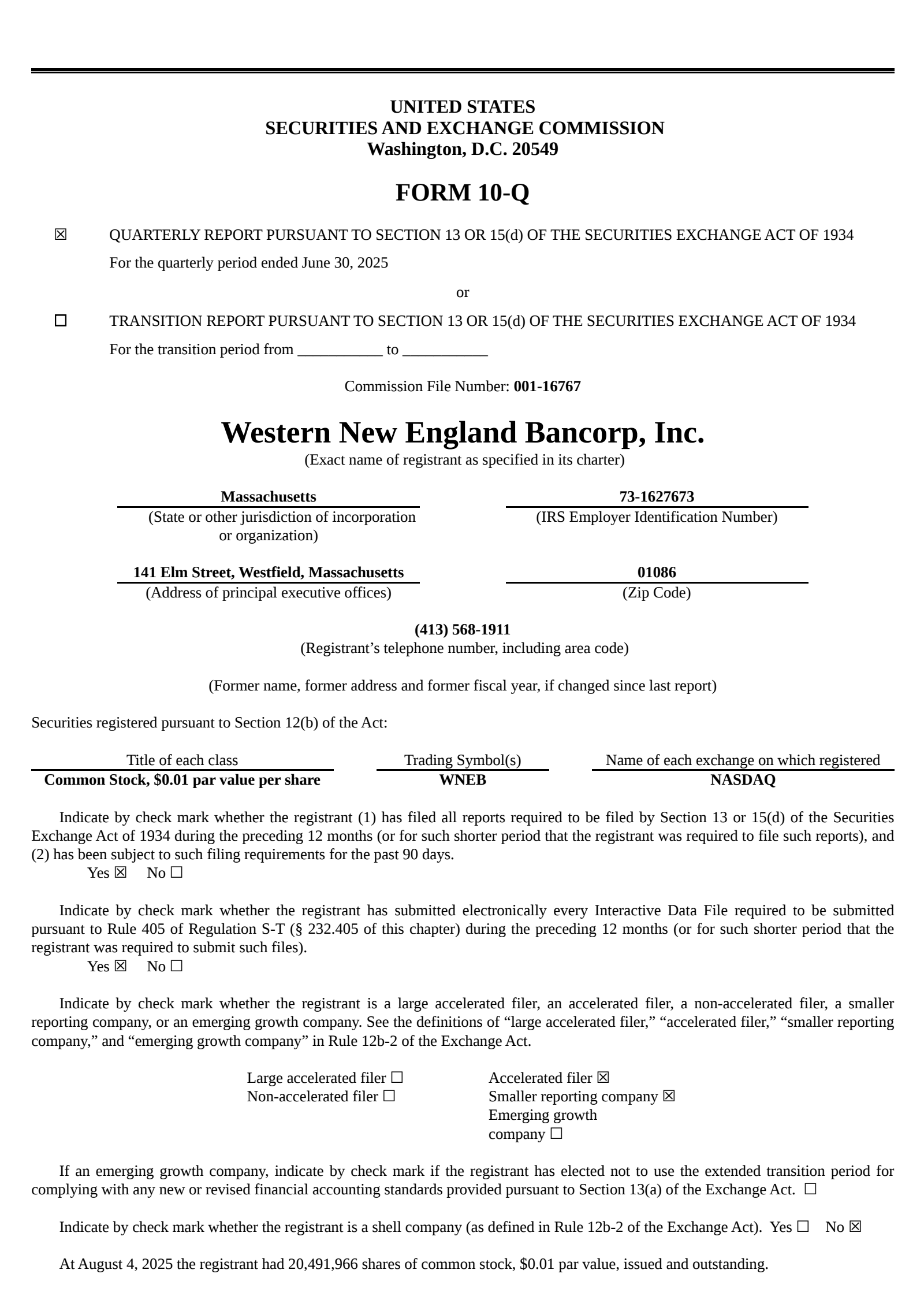 Western New England Bancorp's Q2 2025 Quarterly report