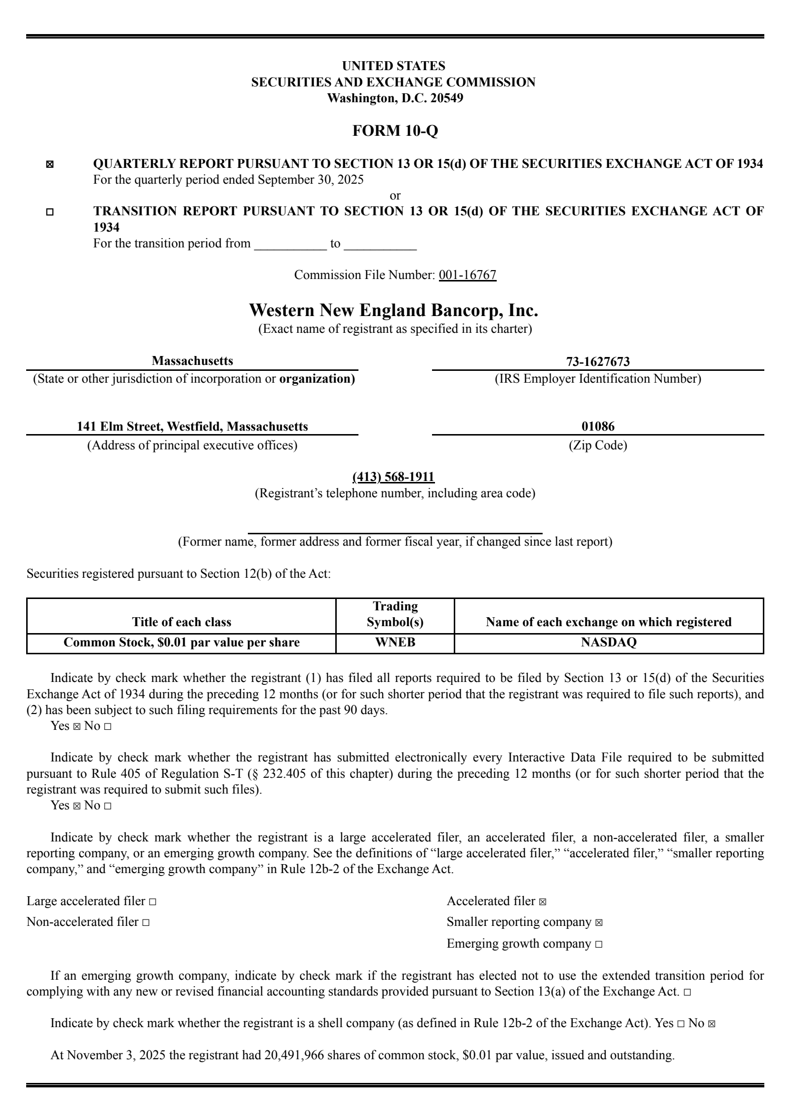 Western New England Bancorp's Q3 2025 Quarterly Report