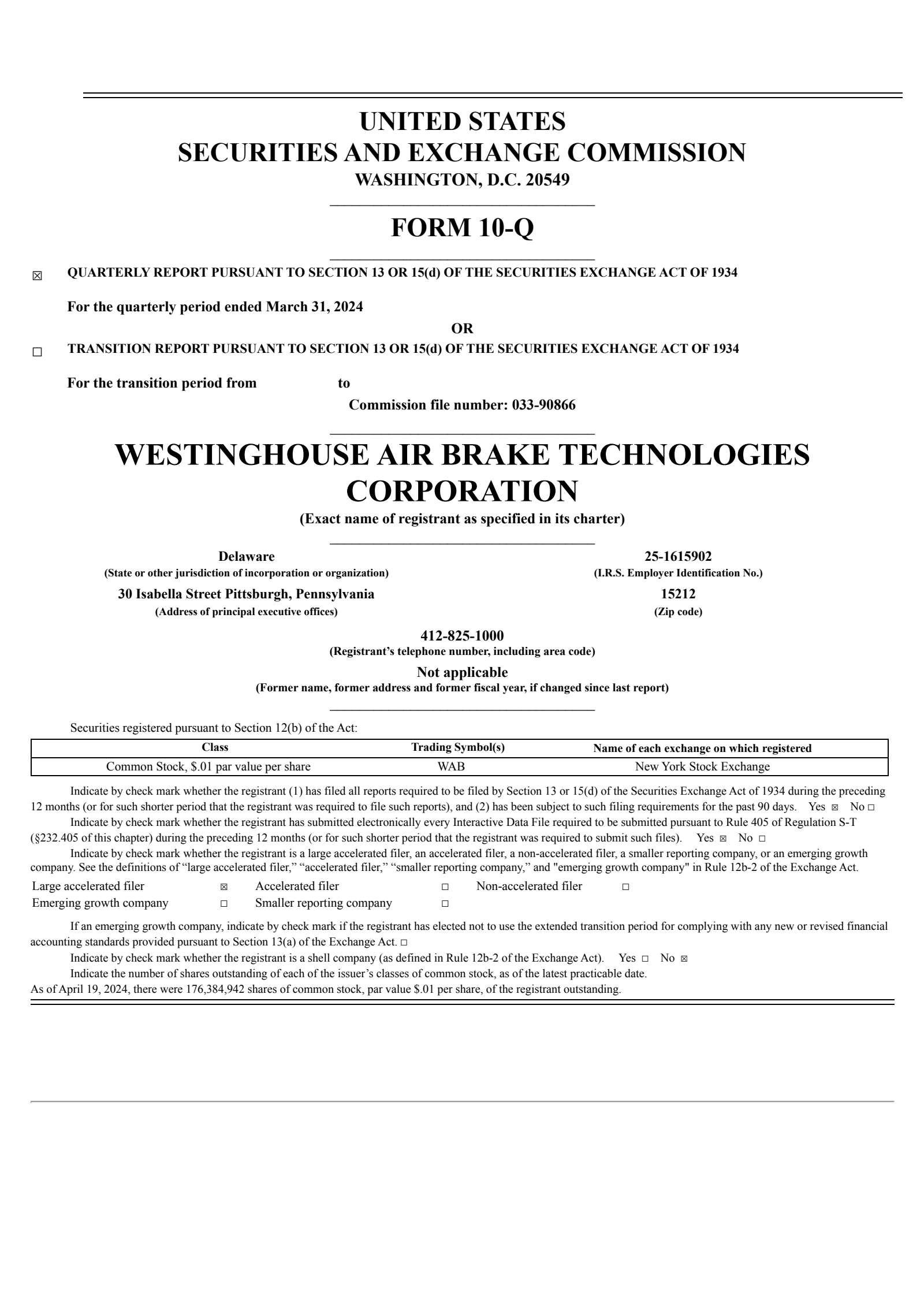 Westinghouse Air Brake Technologies' Q1 2024 Quarterly report