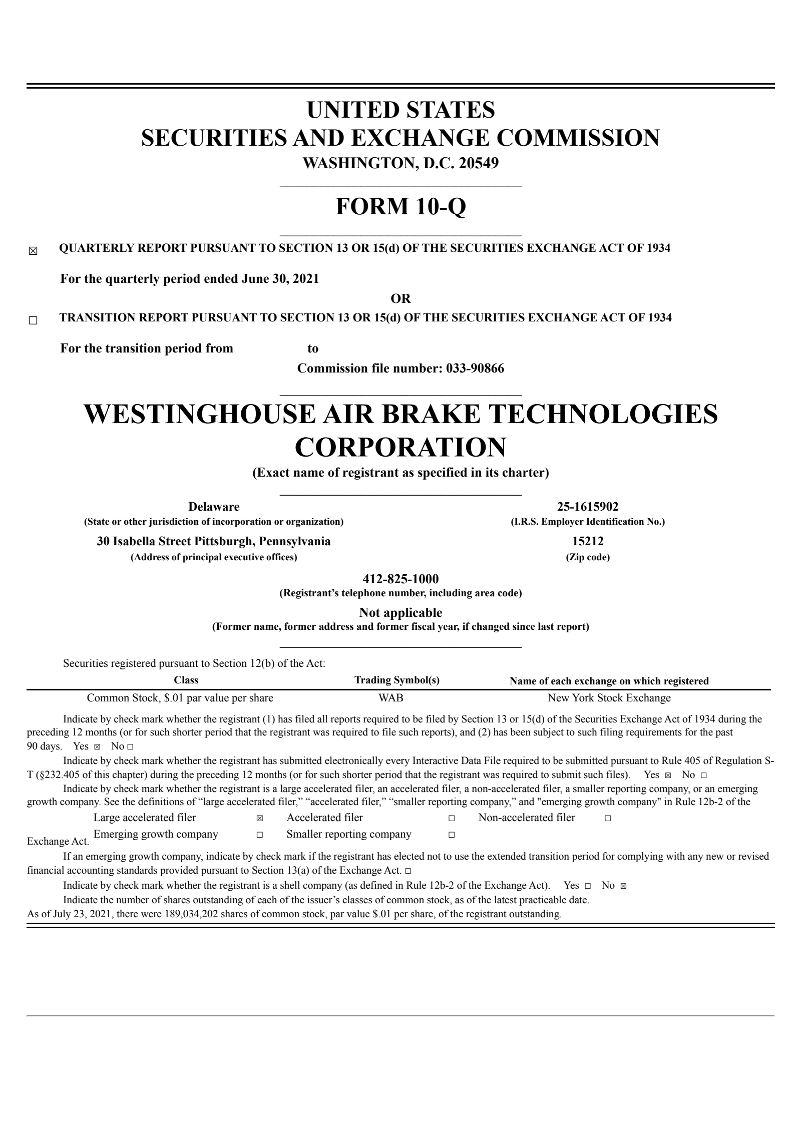 Westinghouse Air Brake Technologies' Q2 2021 Quarterly report