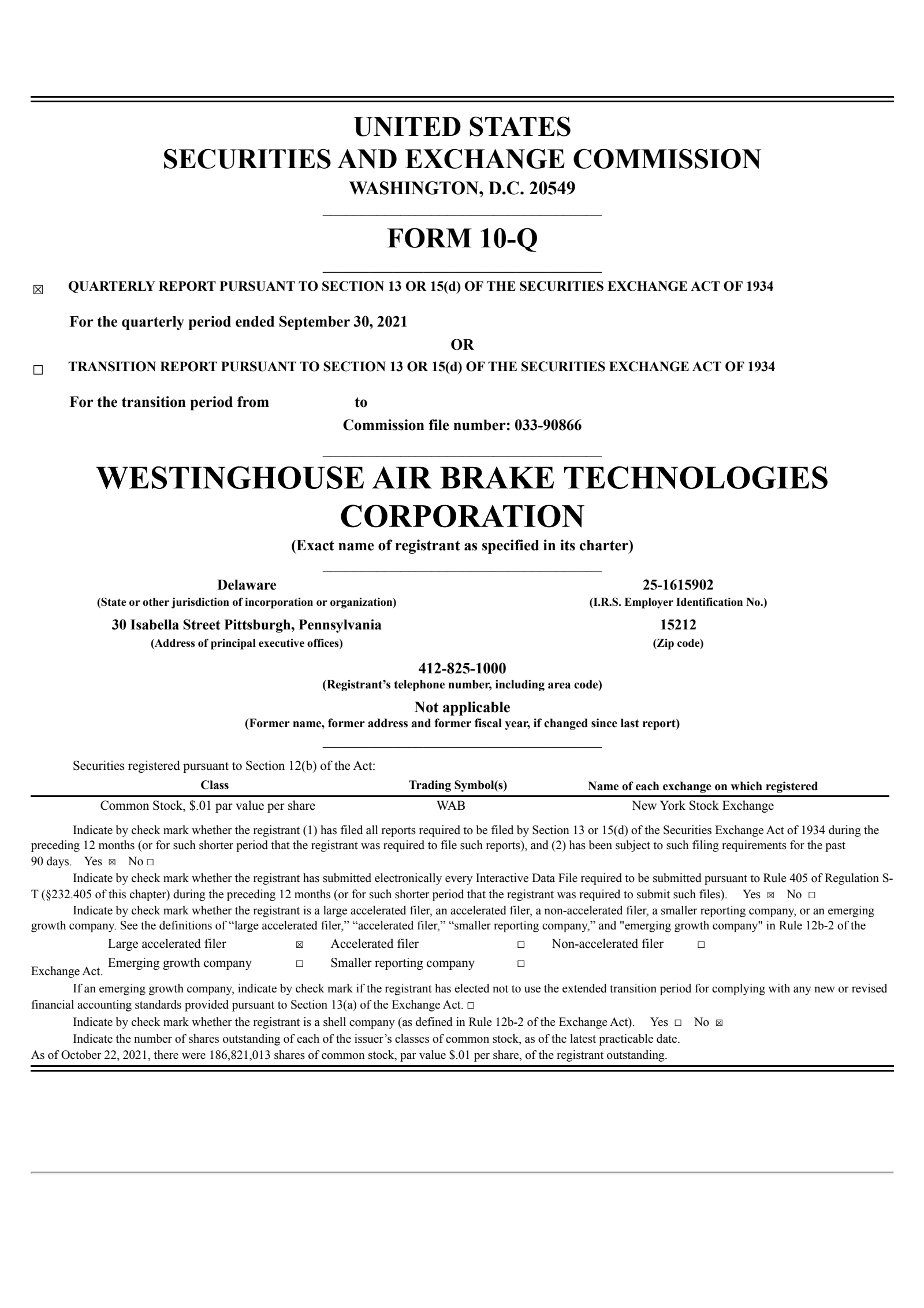 Westinghouse Air Brake Technologies' Q3 2021 Quarterly report