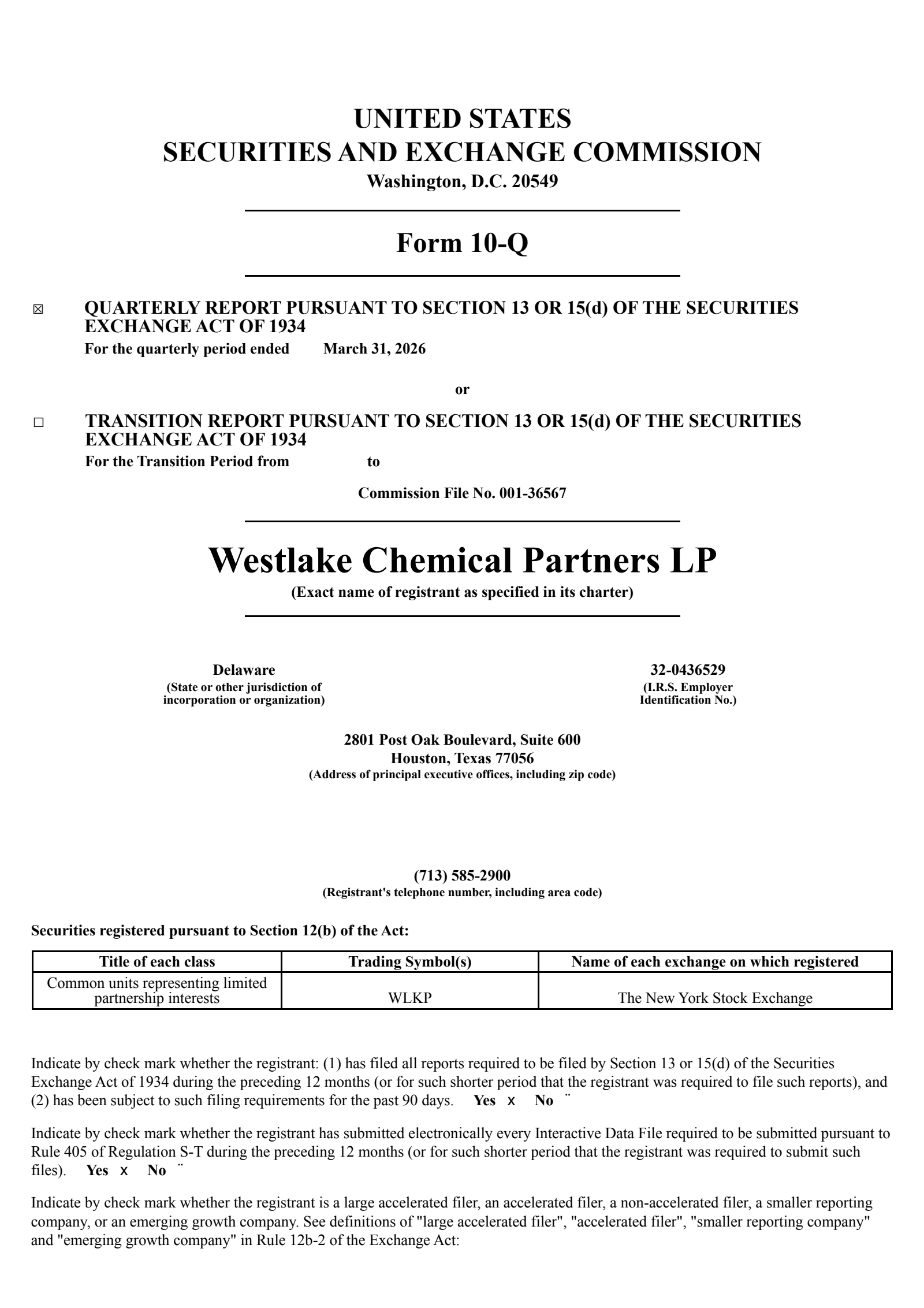 Westlake Chemical Partners' Q1 2026 Quarterly report