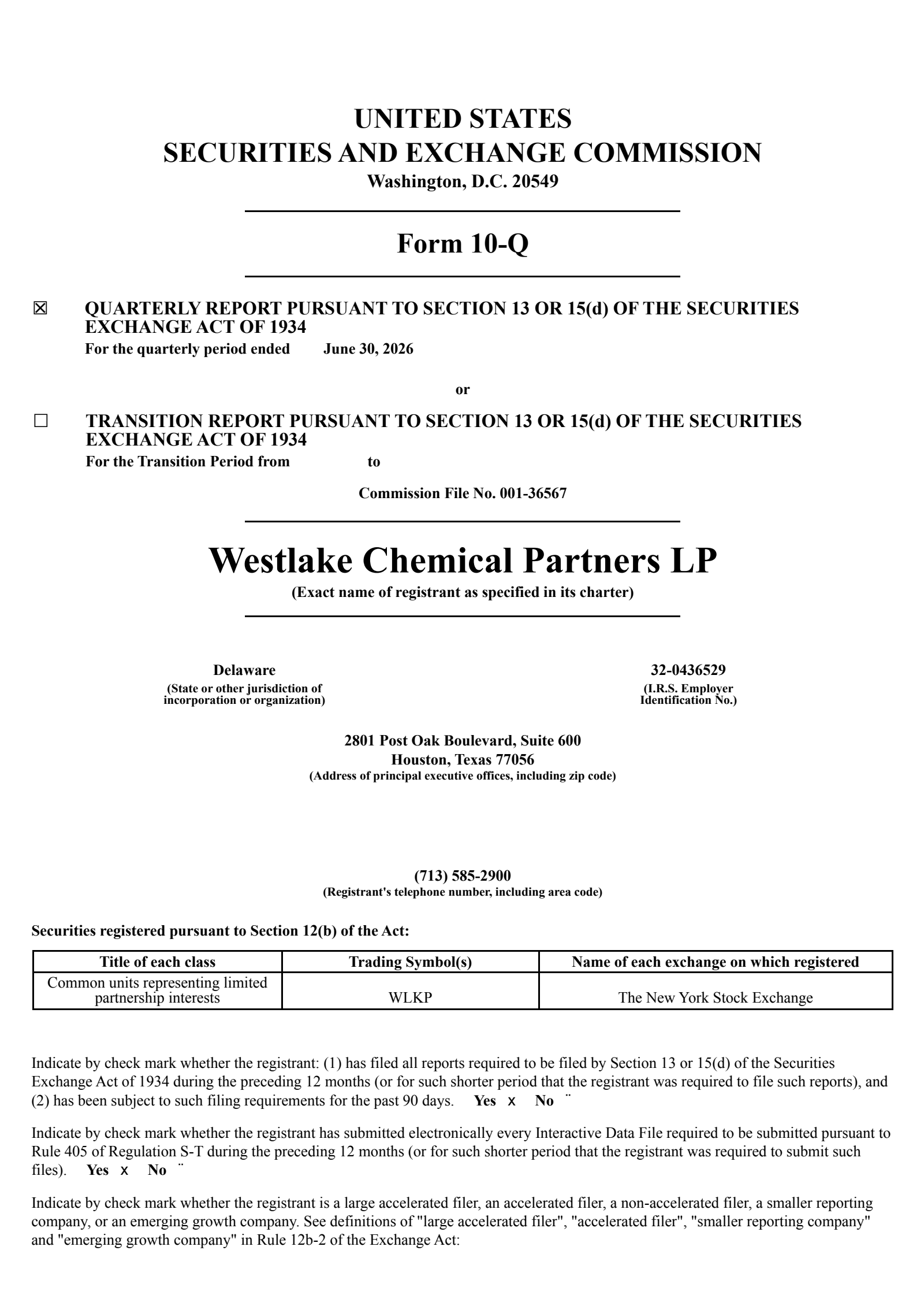 Westlake Chemical Partners' Q2 2026 Quarterly report