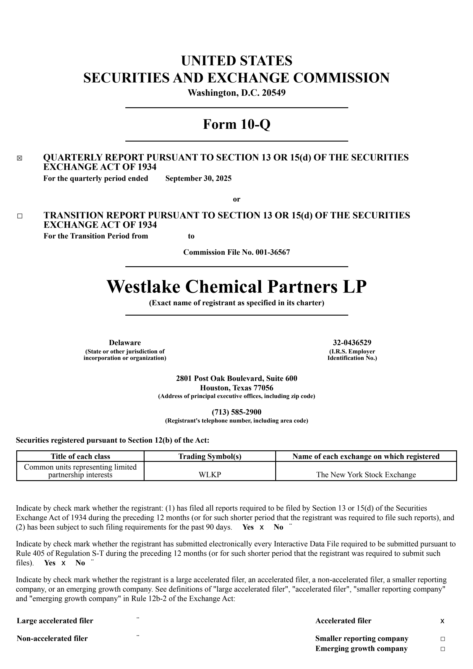 Westlake Chemical Partners' Q3 2025 Quarterly Report