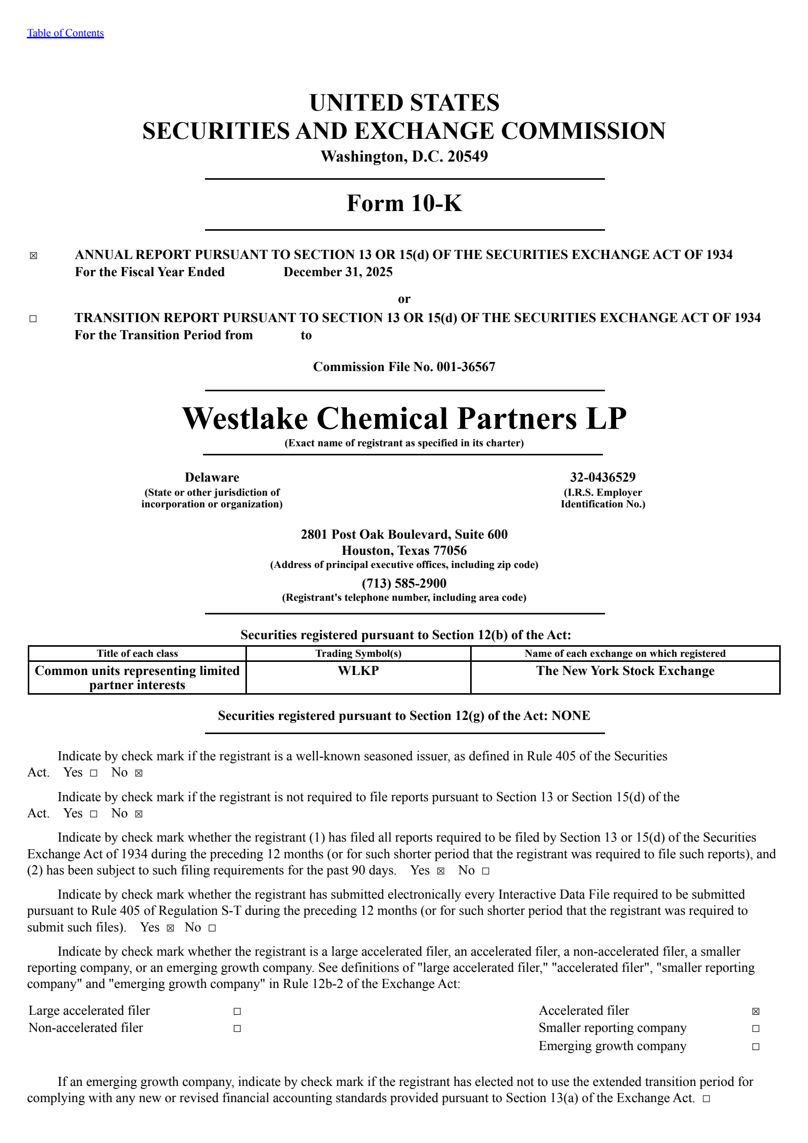 Westlake Chemical Partners' Q4 2025 Annual report