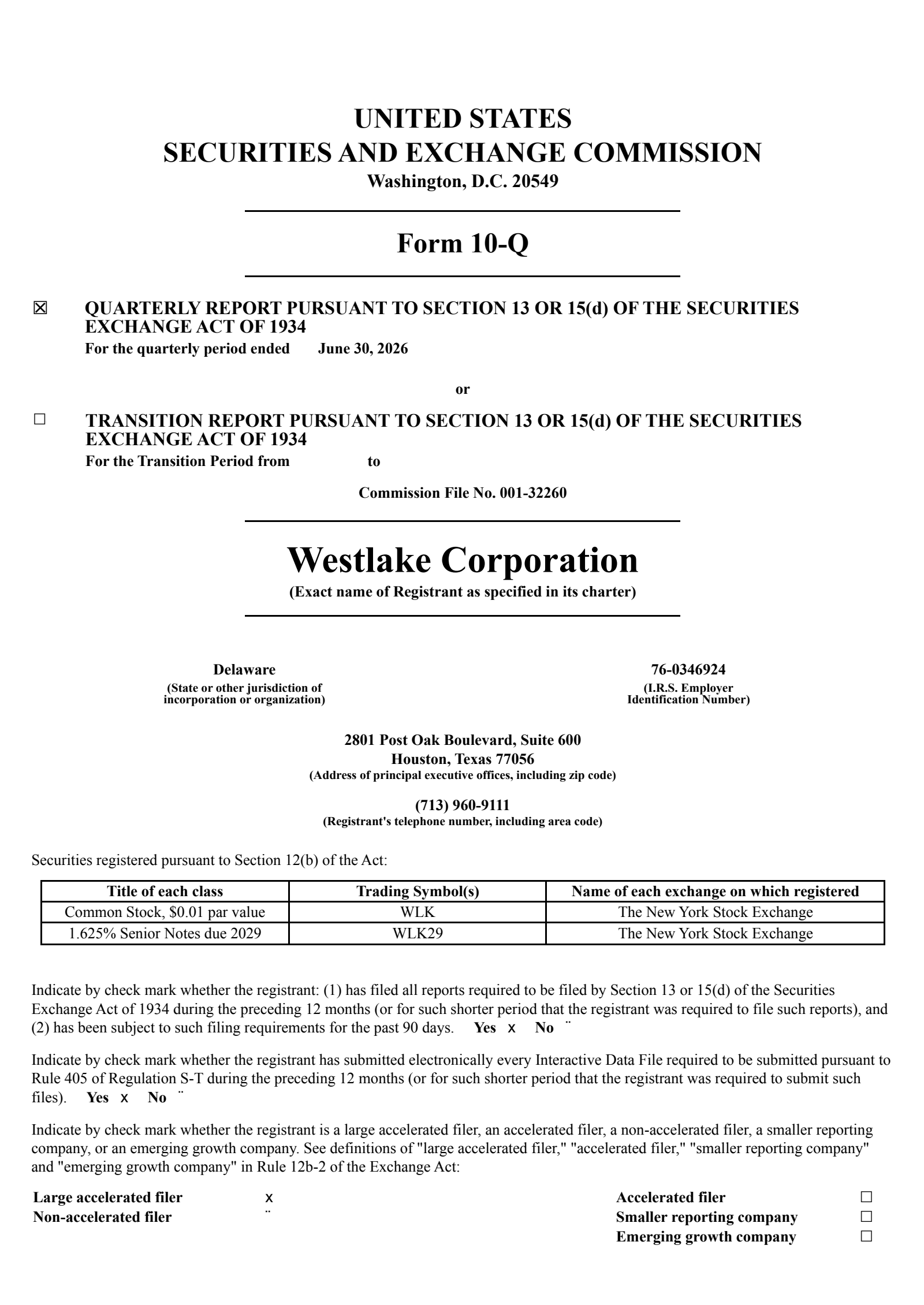 Westlake's Q2 2026 Quarterly report