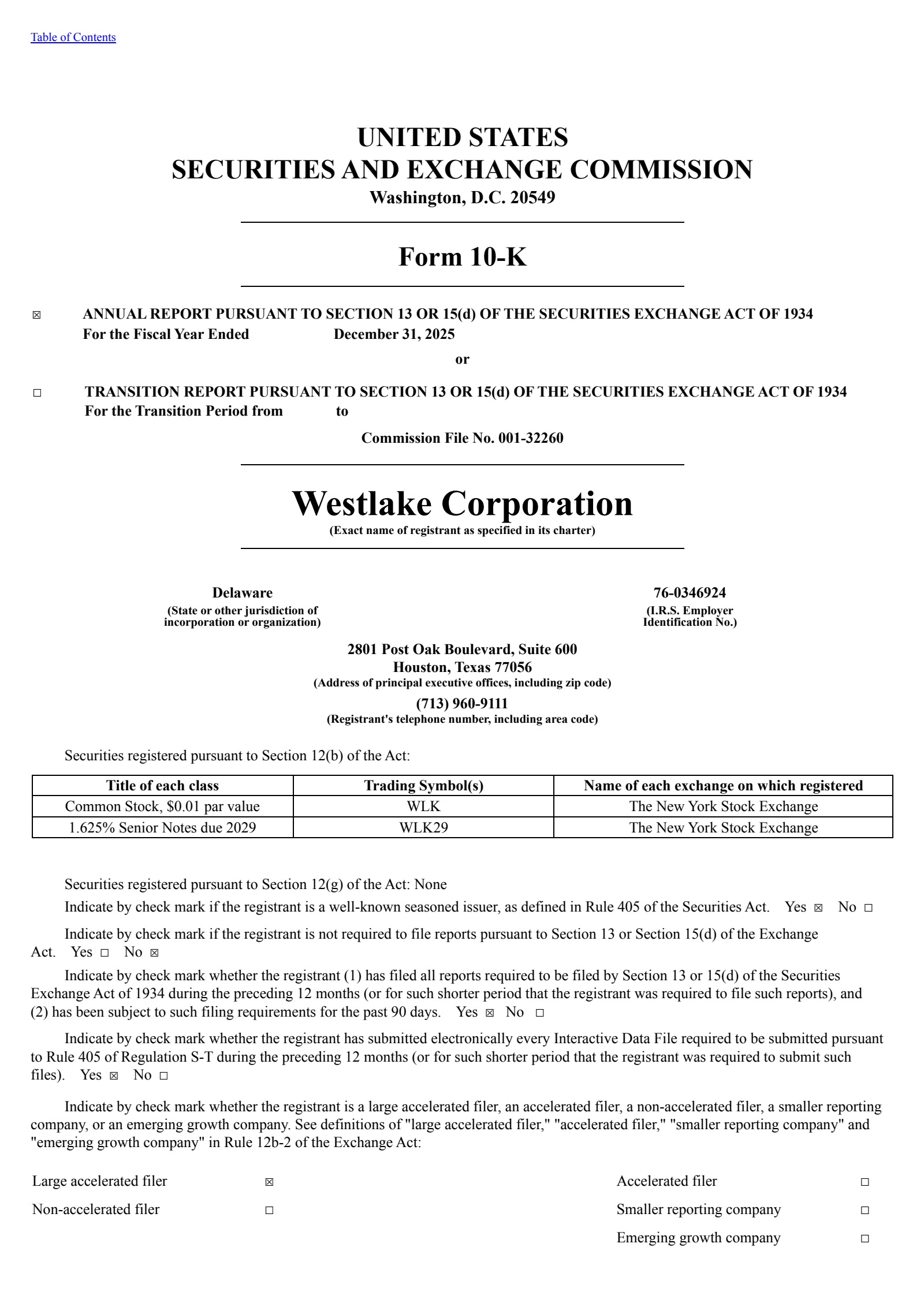 Westlake's Q4 2025 Annual report