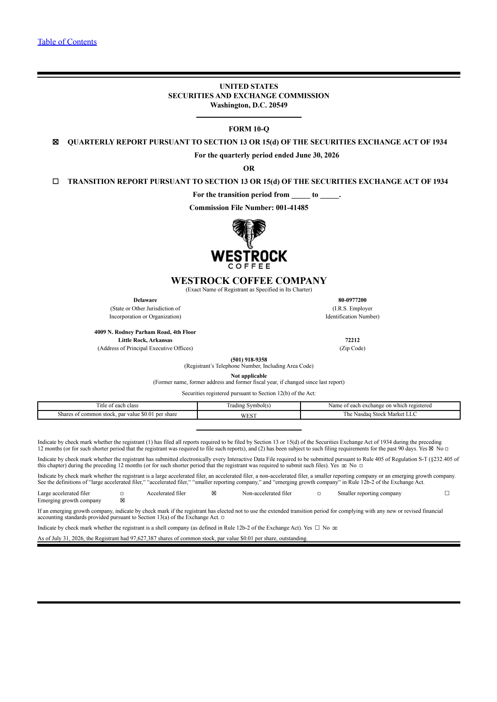 Westrock Coffee's Q2 2026 Quarterly report