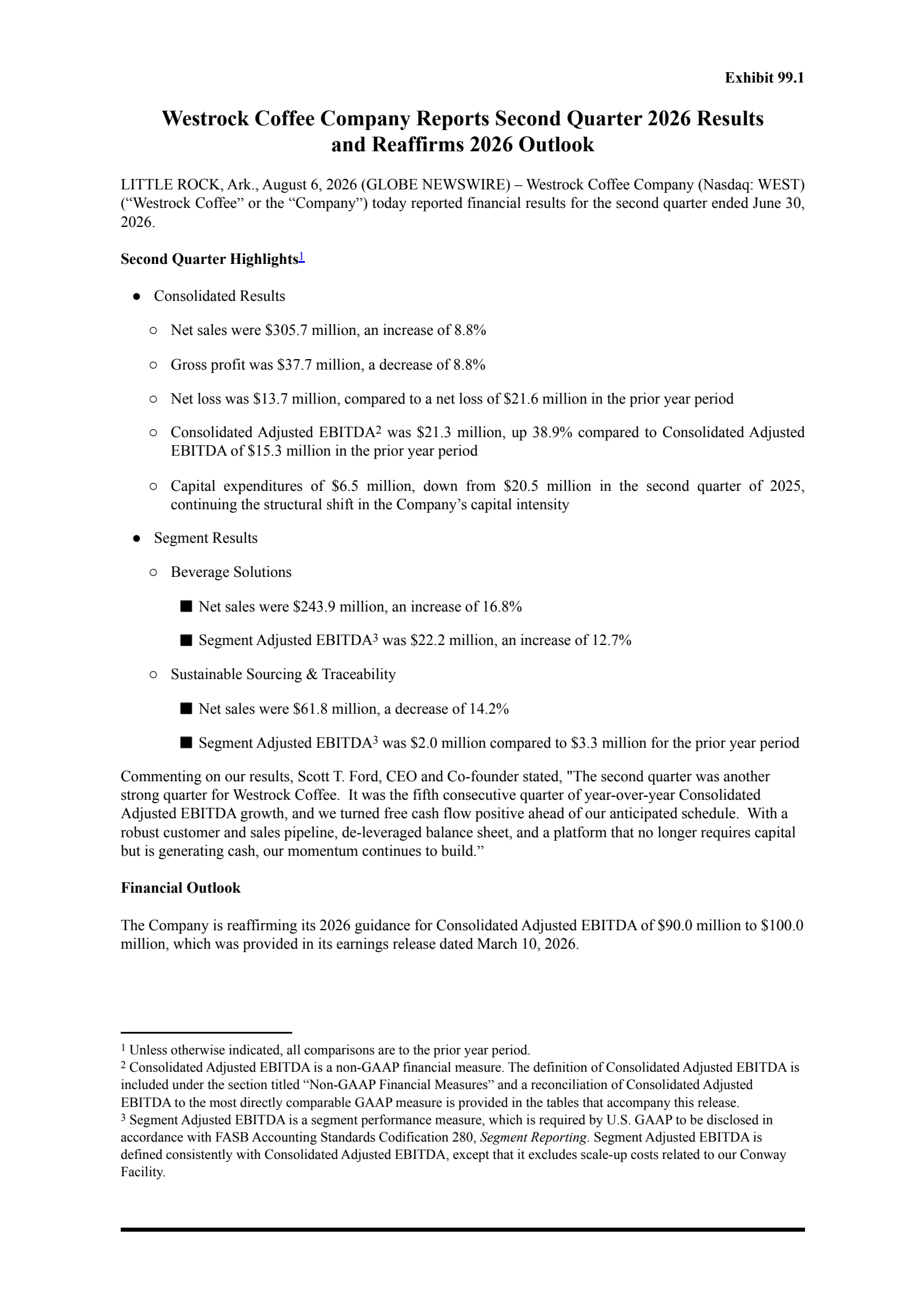 Westrock Coffee's Q2 2026 Press Release