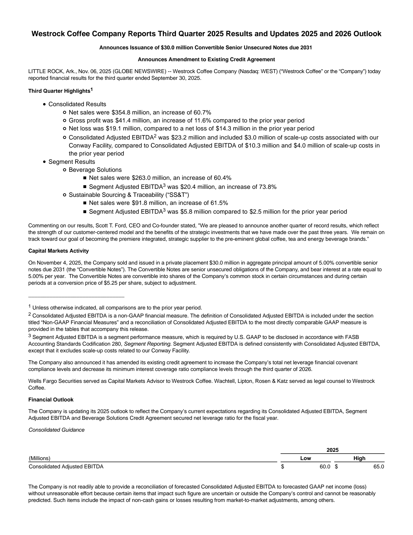 Westrock Coffee's Q3 2025 Earnings Release