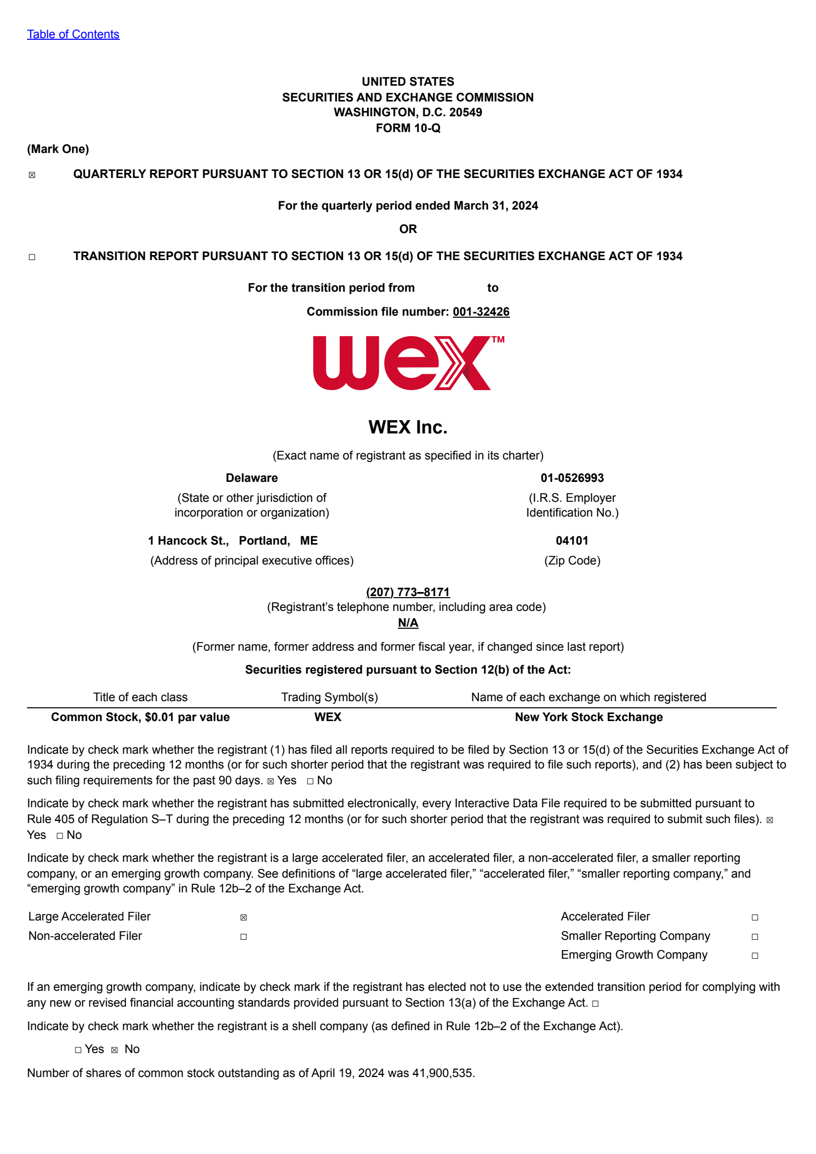 WEX's Q1 2024 Quarterly report