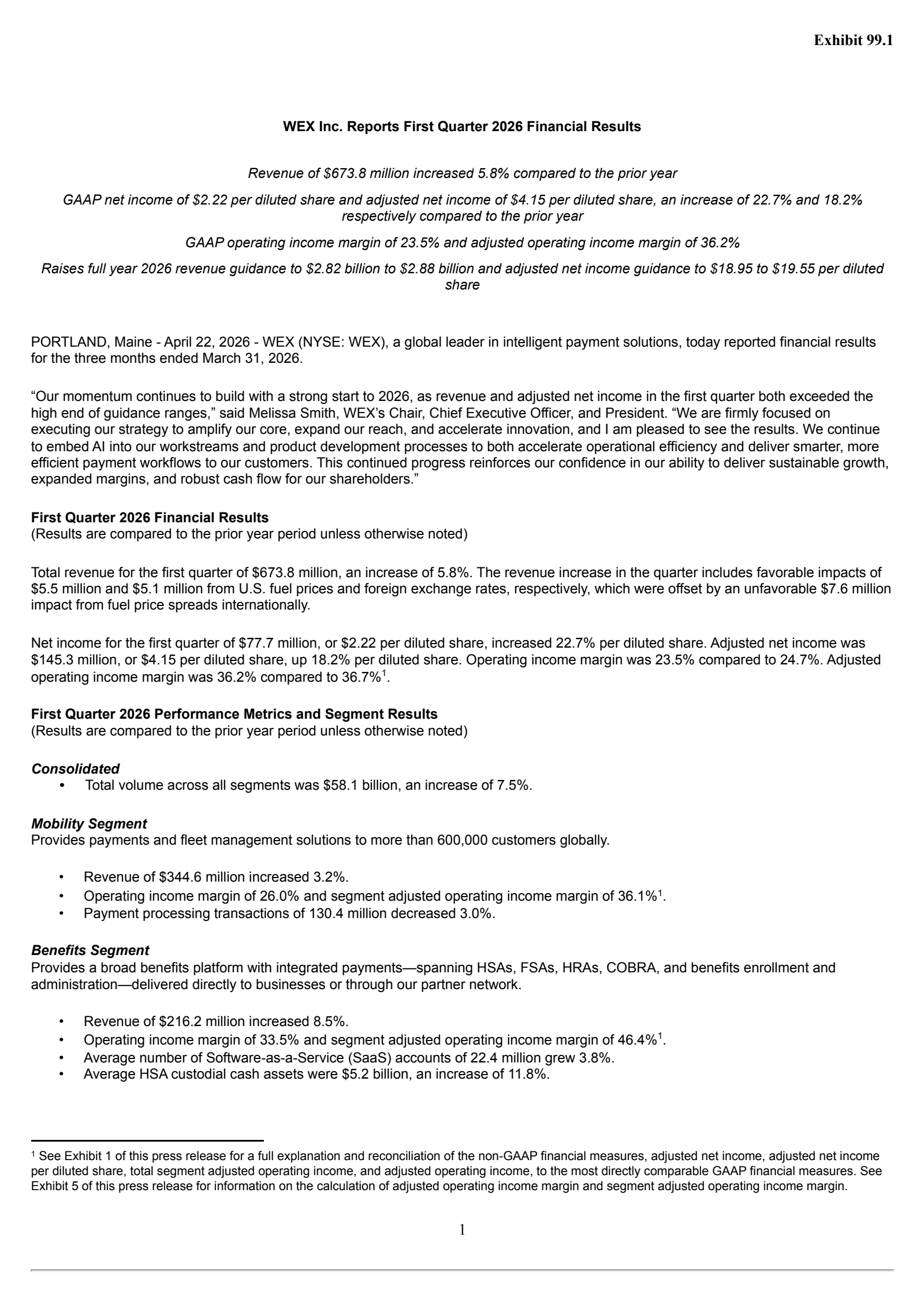 WEX's Q1 2026 Press Release