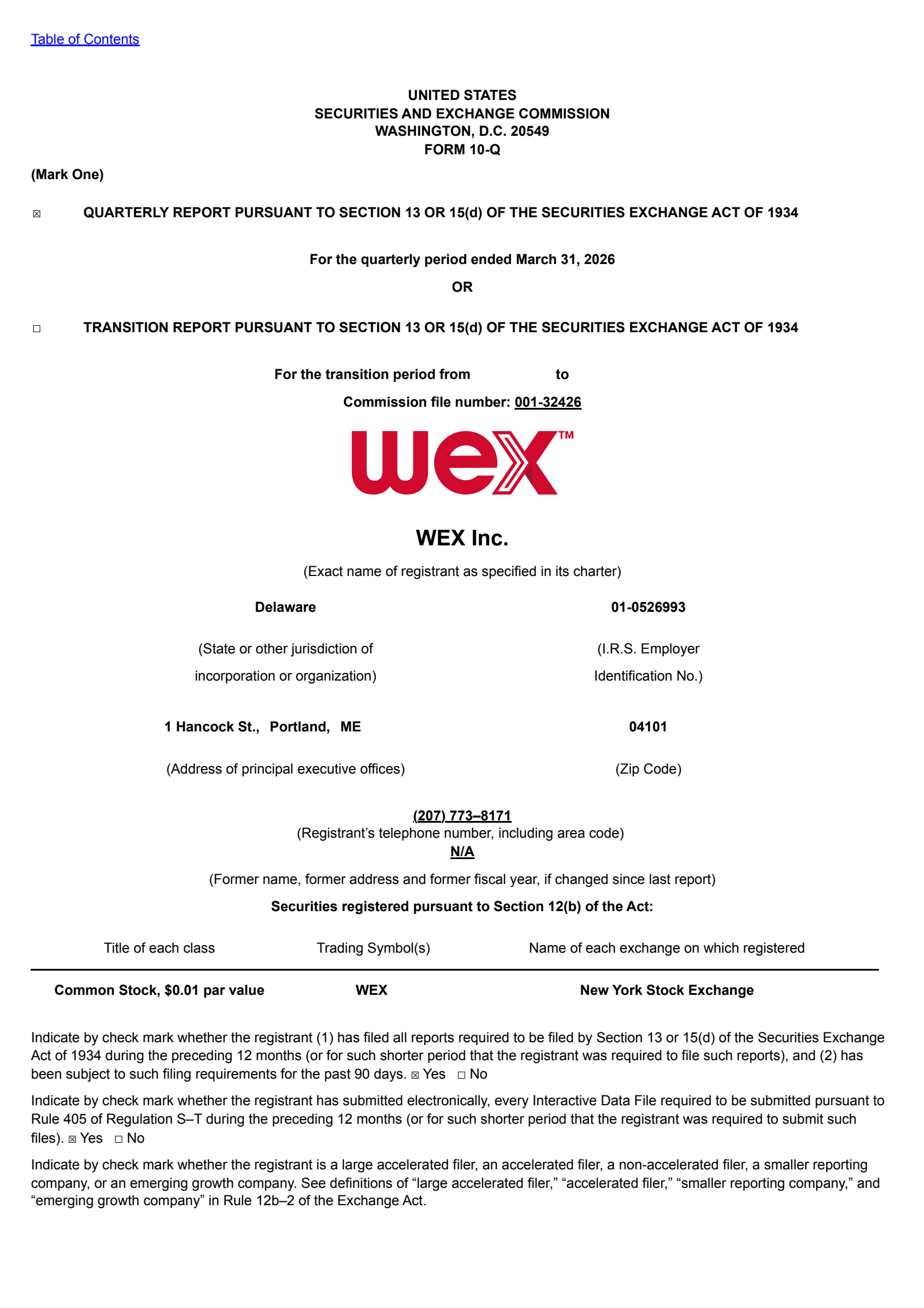 WEX's Q1 2026 Quarterly report