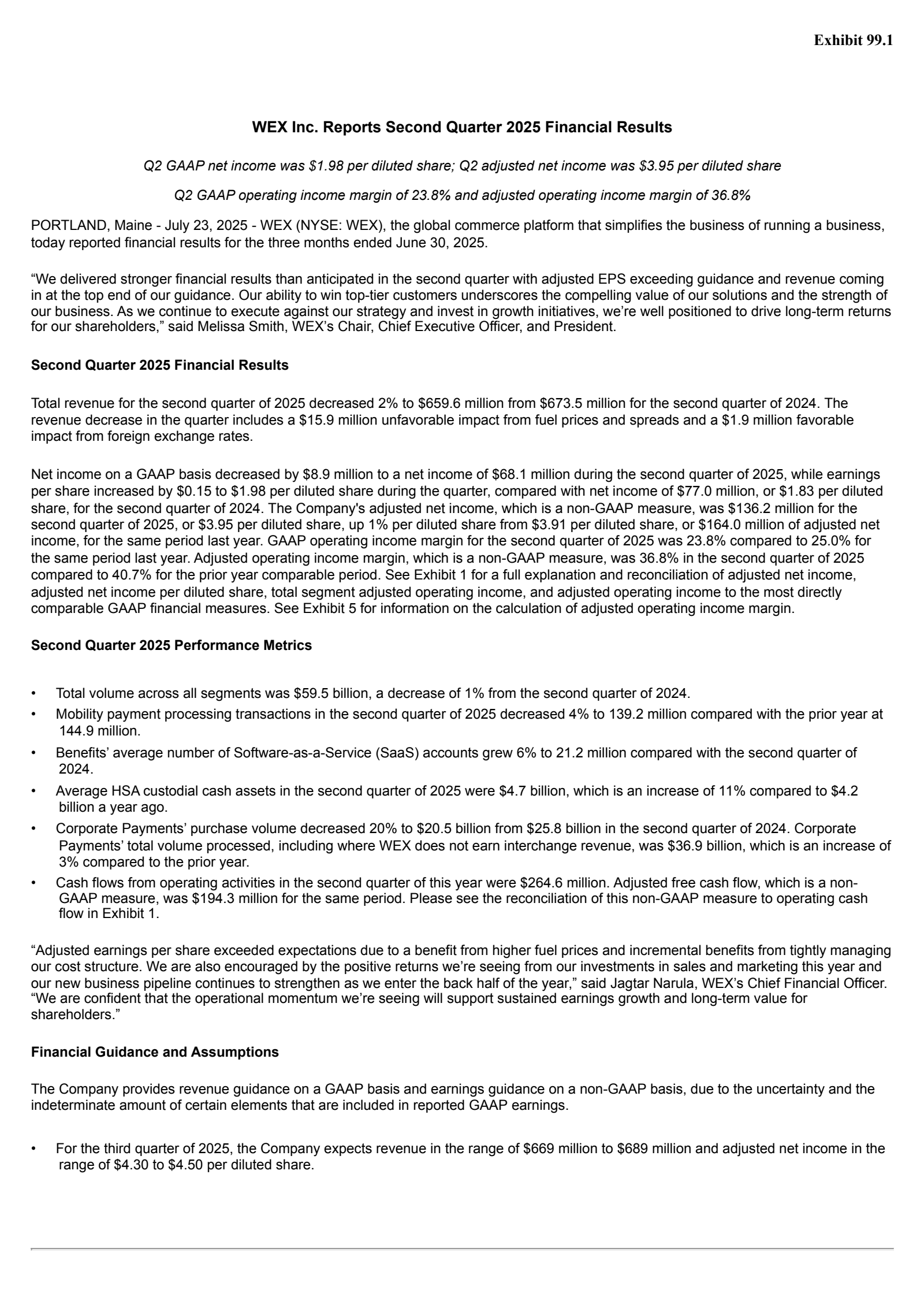 WEX's Q2 2025 Press Release