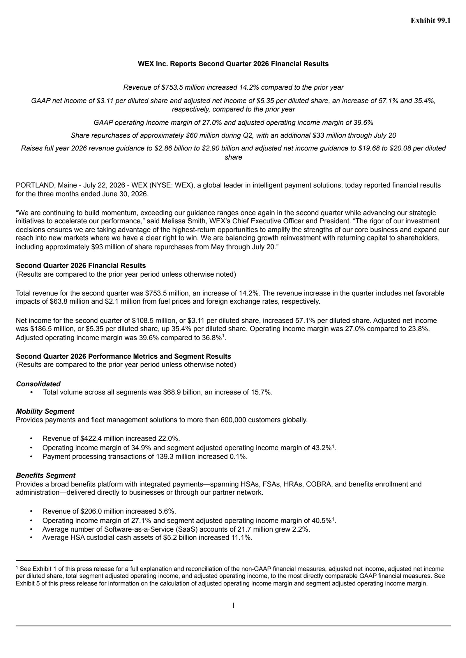 WEX's Q2 2026 Press Release