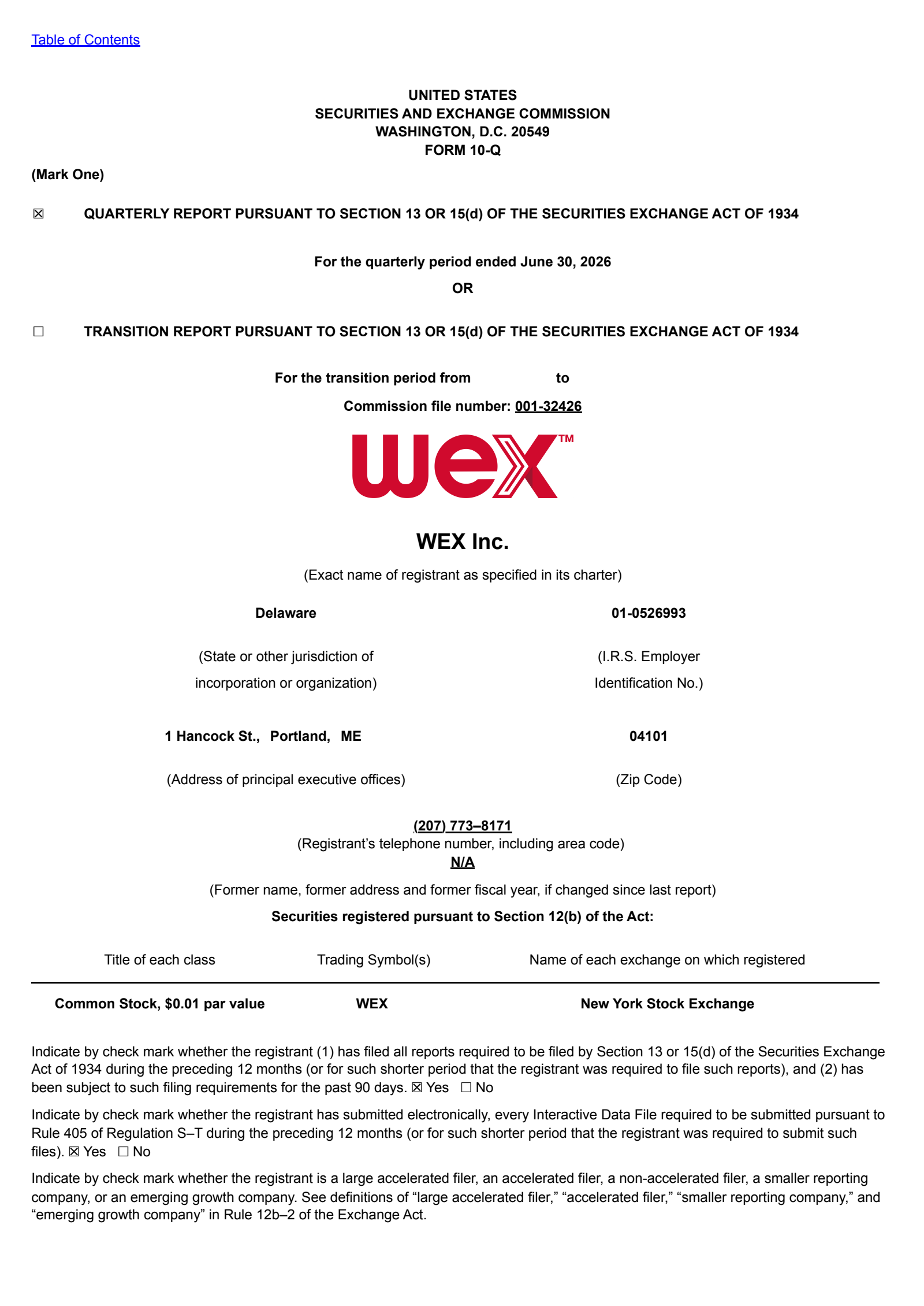 WEX's Q2 2026 Quarterly report