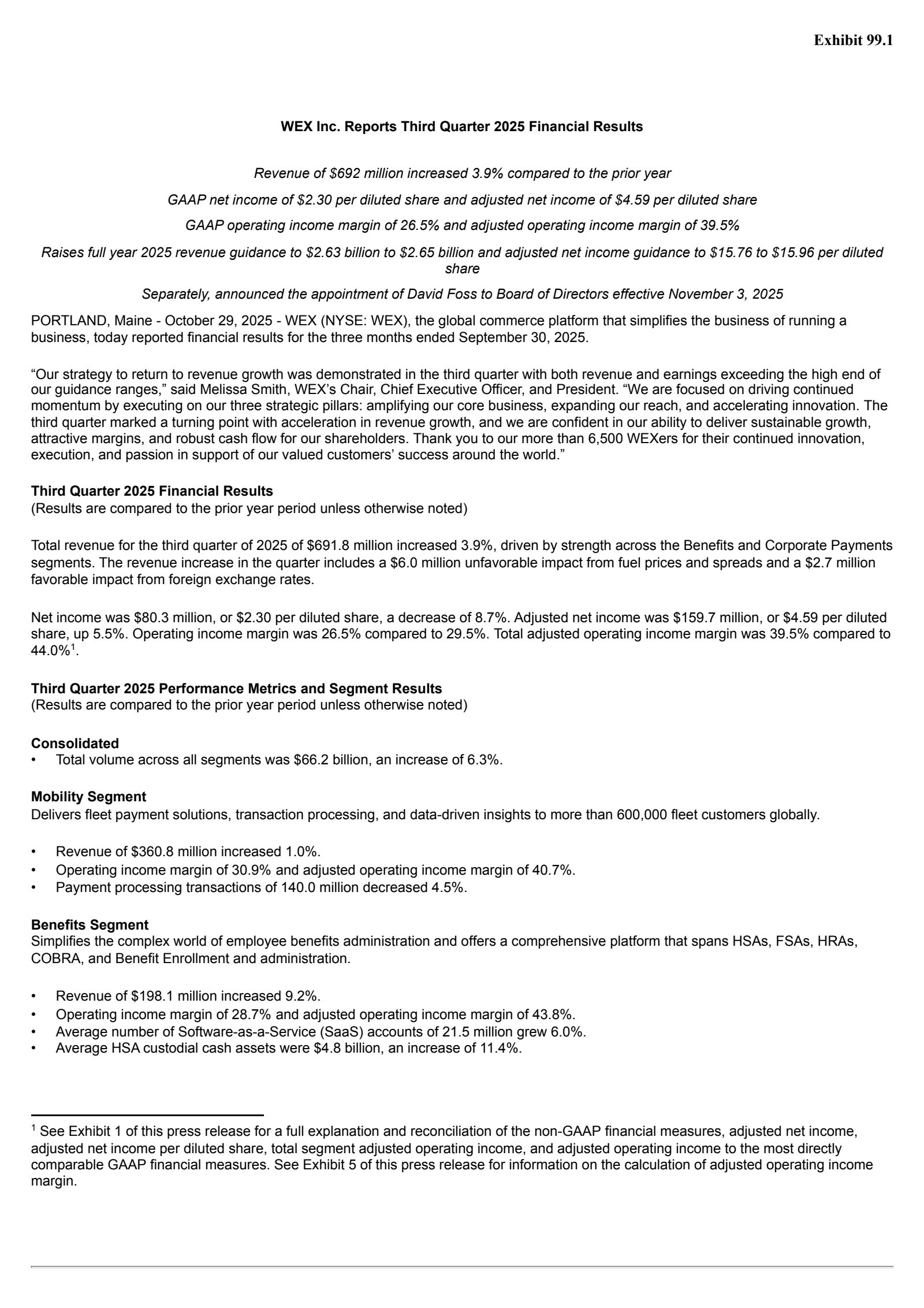 WEX's Q3 2025 Earnings Release