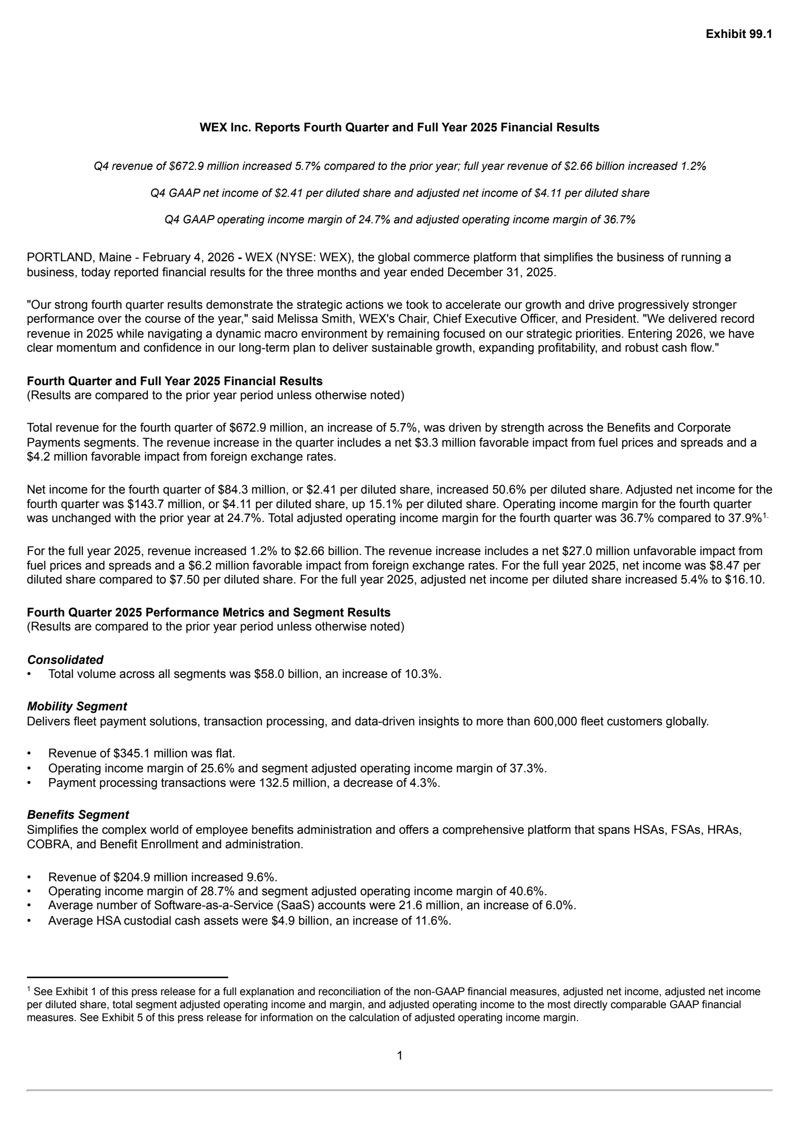WEX's Q4 2025 Press Release
