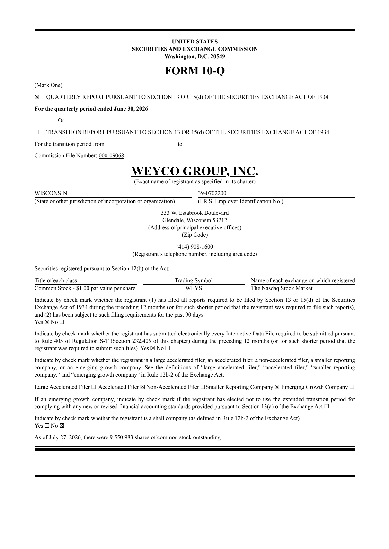 Weyco Group's Q2 2026 Quarterly report