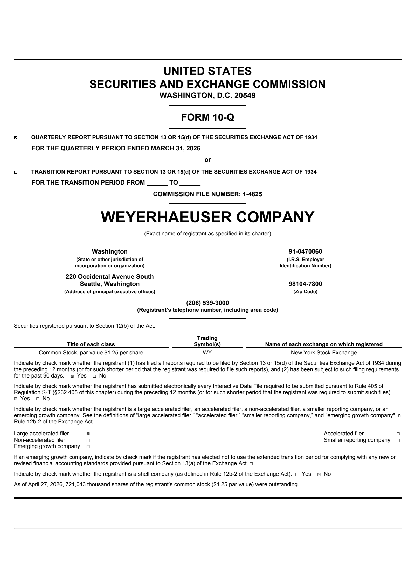Weyerhaeuser's Q1 2026 Quarterly report