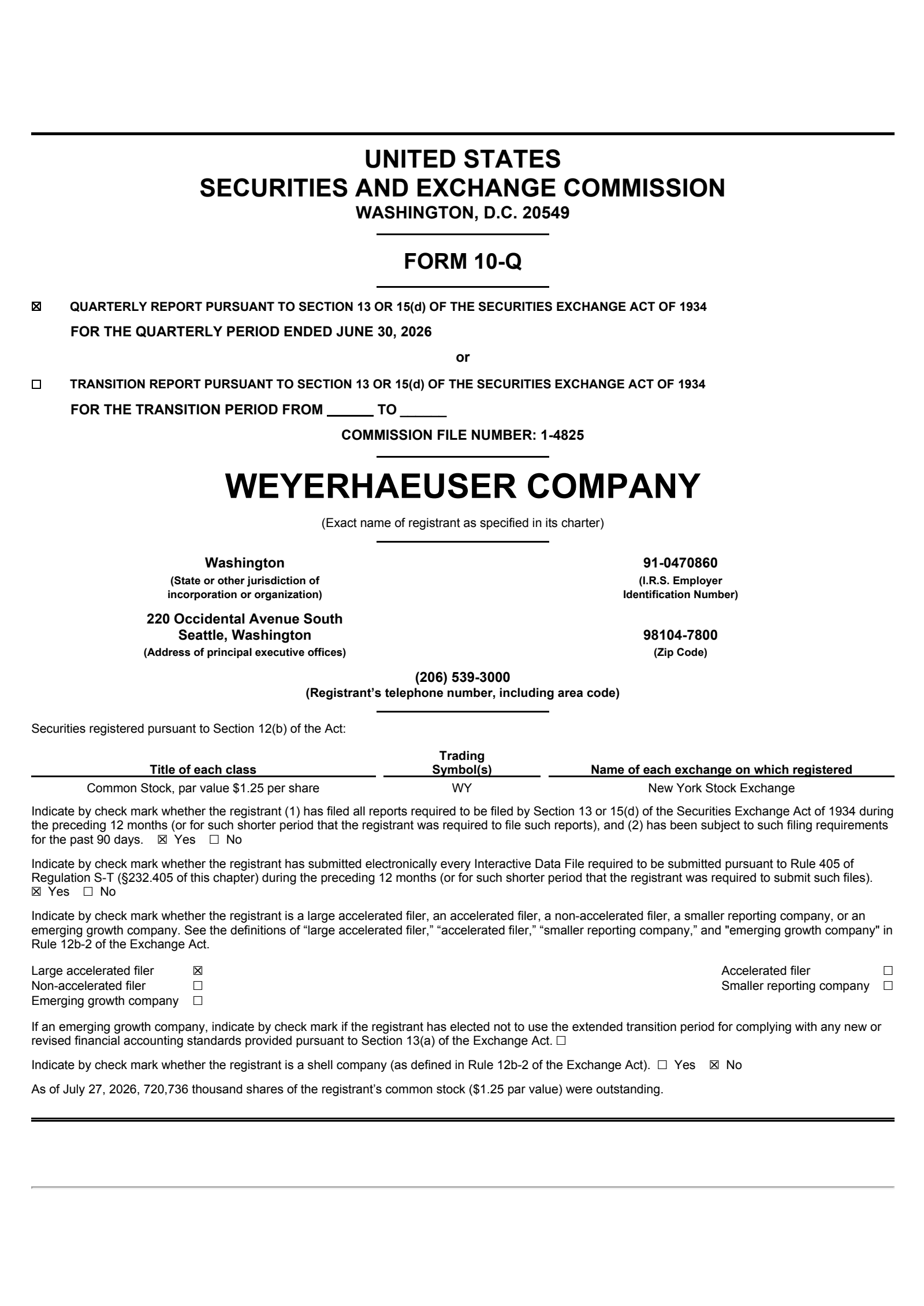 Weyerhaeuser's Q2 2026 Quarterly report