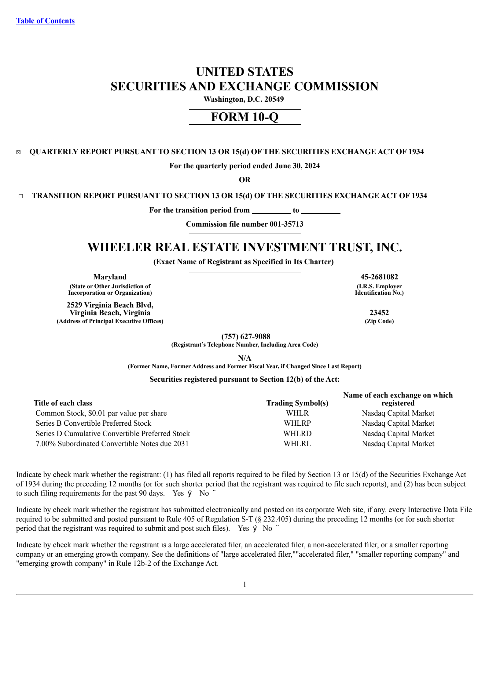 Wheeler Real Estate Investment Trust's Q2 2024 Quarterly report