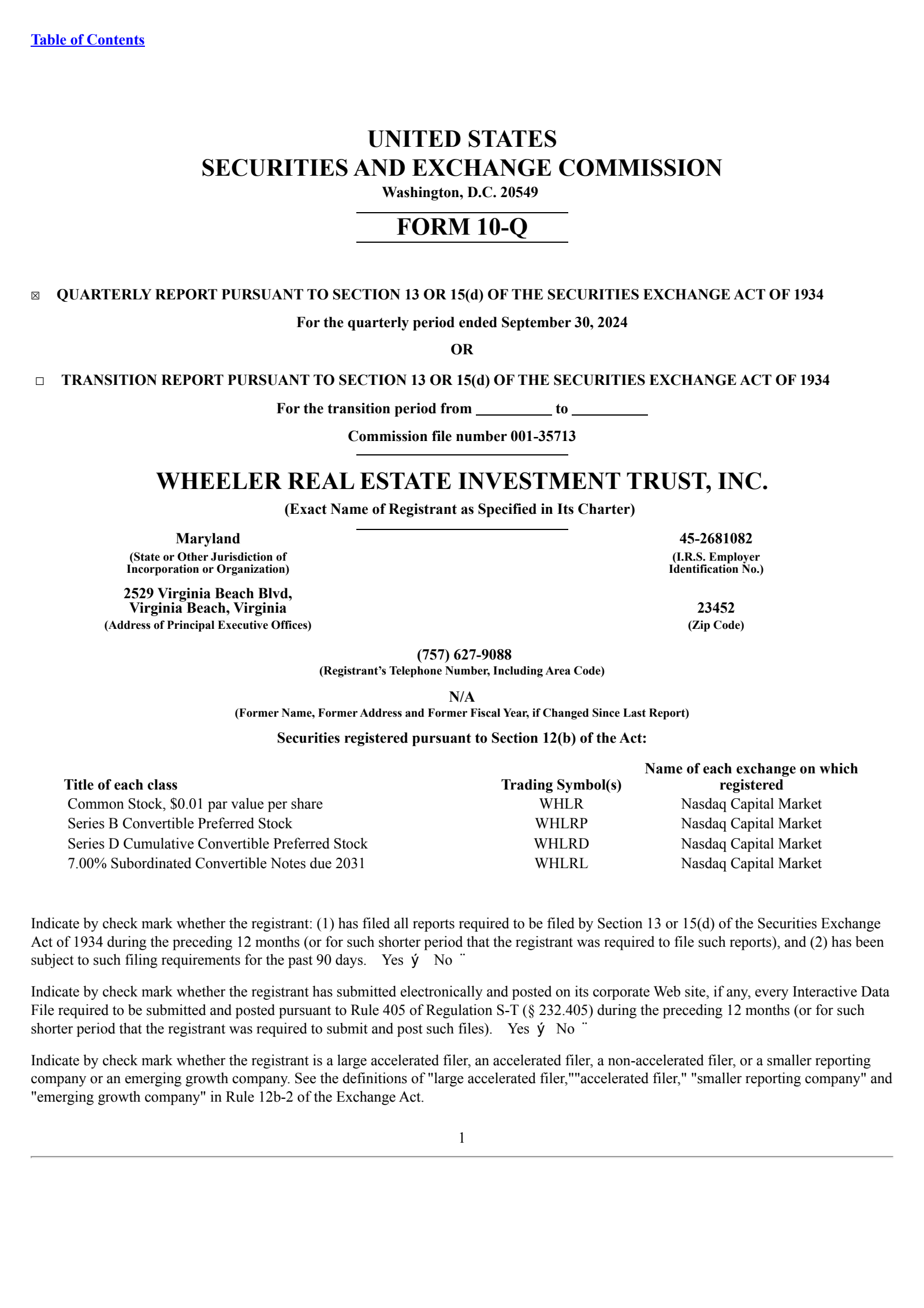 Wheeler Real Estate Investment Trust's Q3 2024 Quarterly report