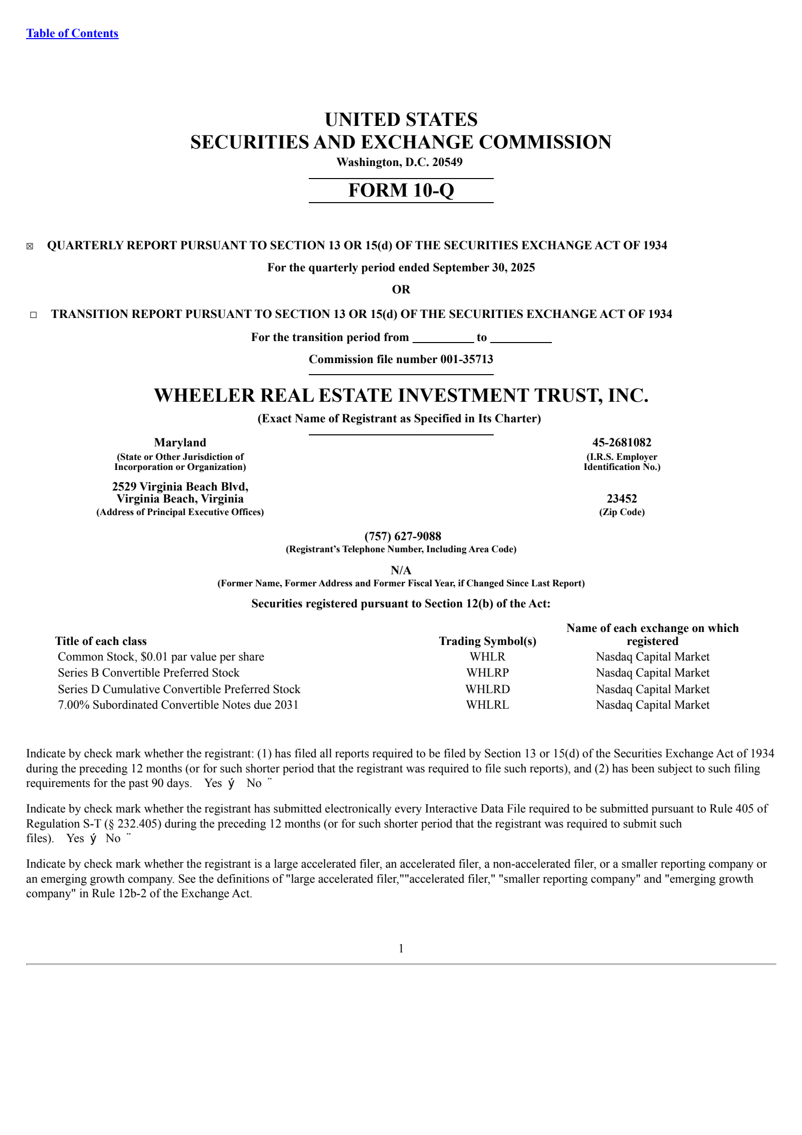 Wheeler Real Estate Investment Trust's Q3 2025 Quarterly report