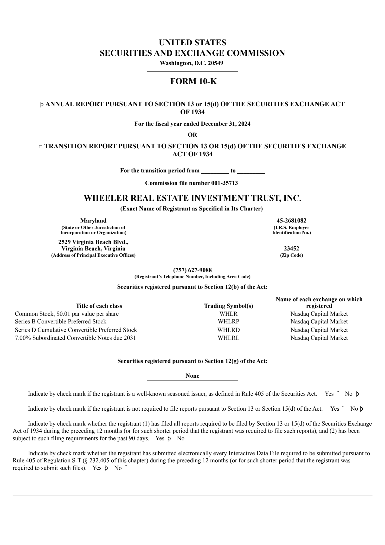 Wheeler Real Estate Investment Trust's Q4 2024 Annual report