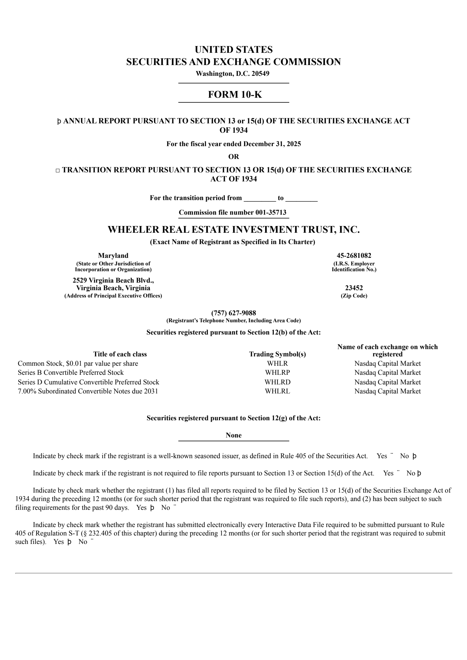 Wheeler Real Estate Investment Trust's Q4 2025 Annual report