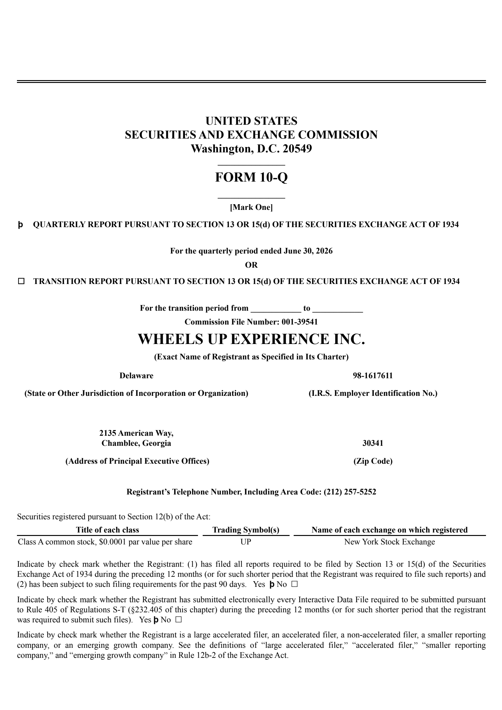 Wheels Up Experience's Q2 2026 Quarterly report