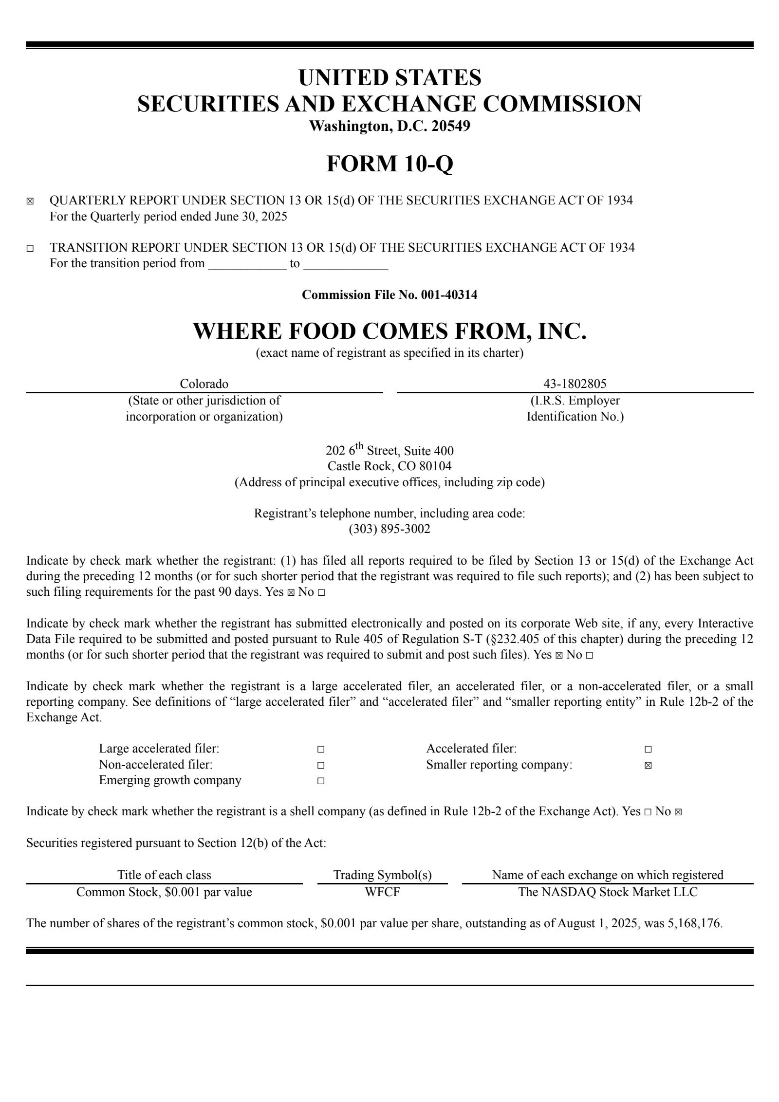 Where Food Comes From's Q2 2025 Quarterly report