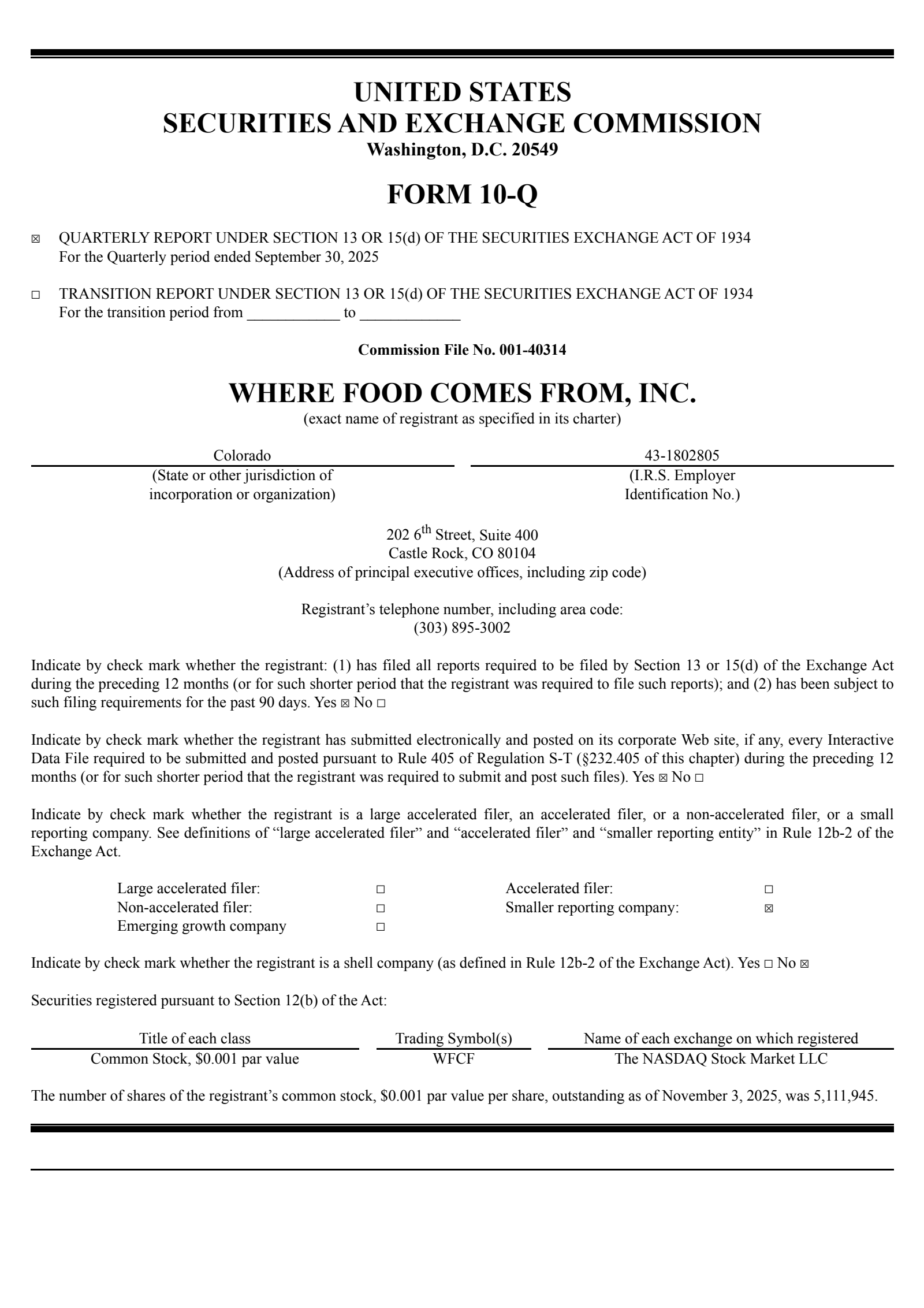Where Food Comes From's Q3 2025 Quarterly Report