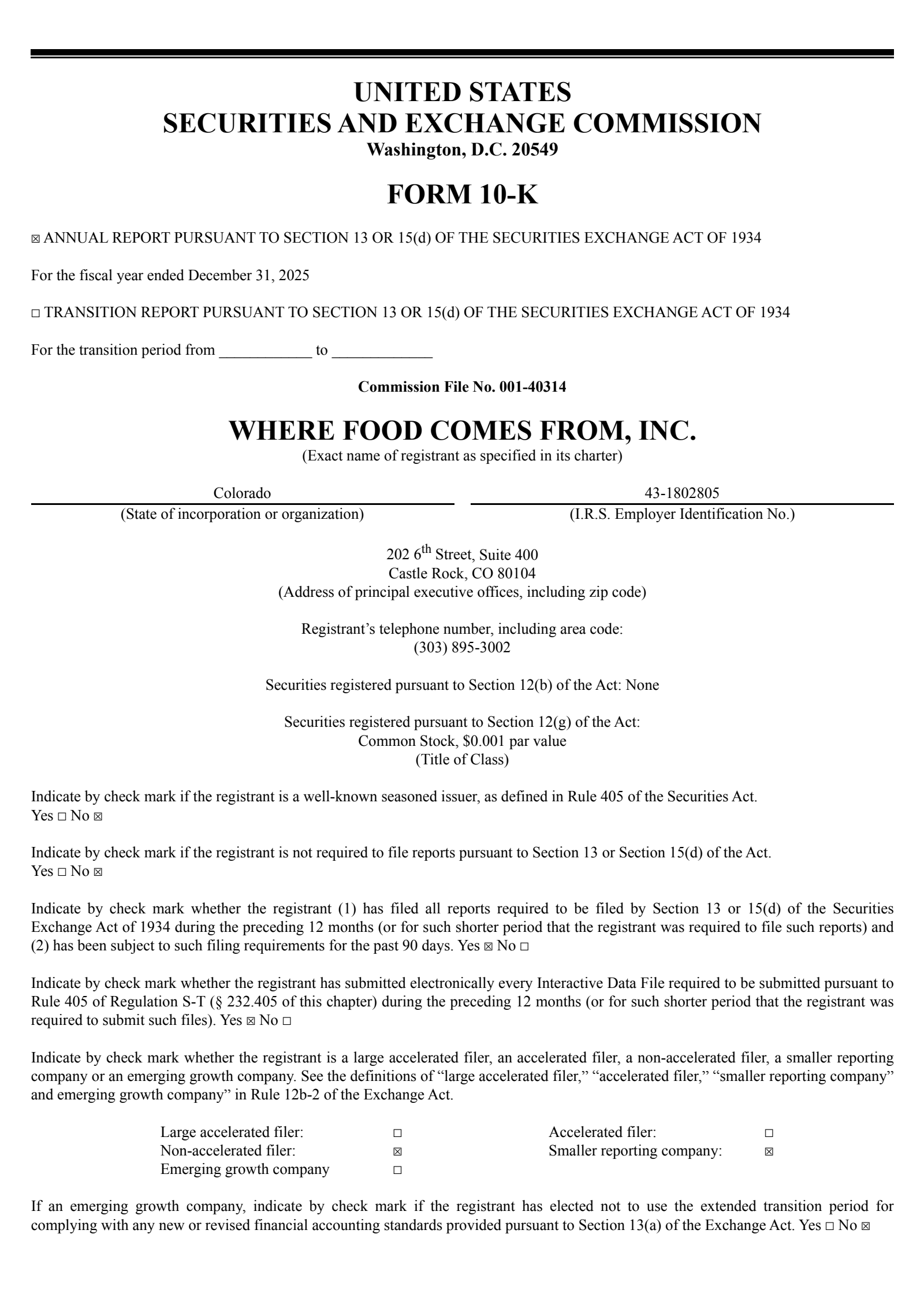 Where Food Comes From's Q4 2025 Annual report